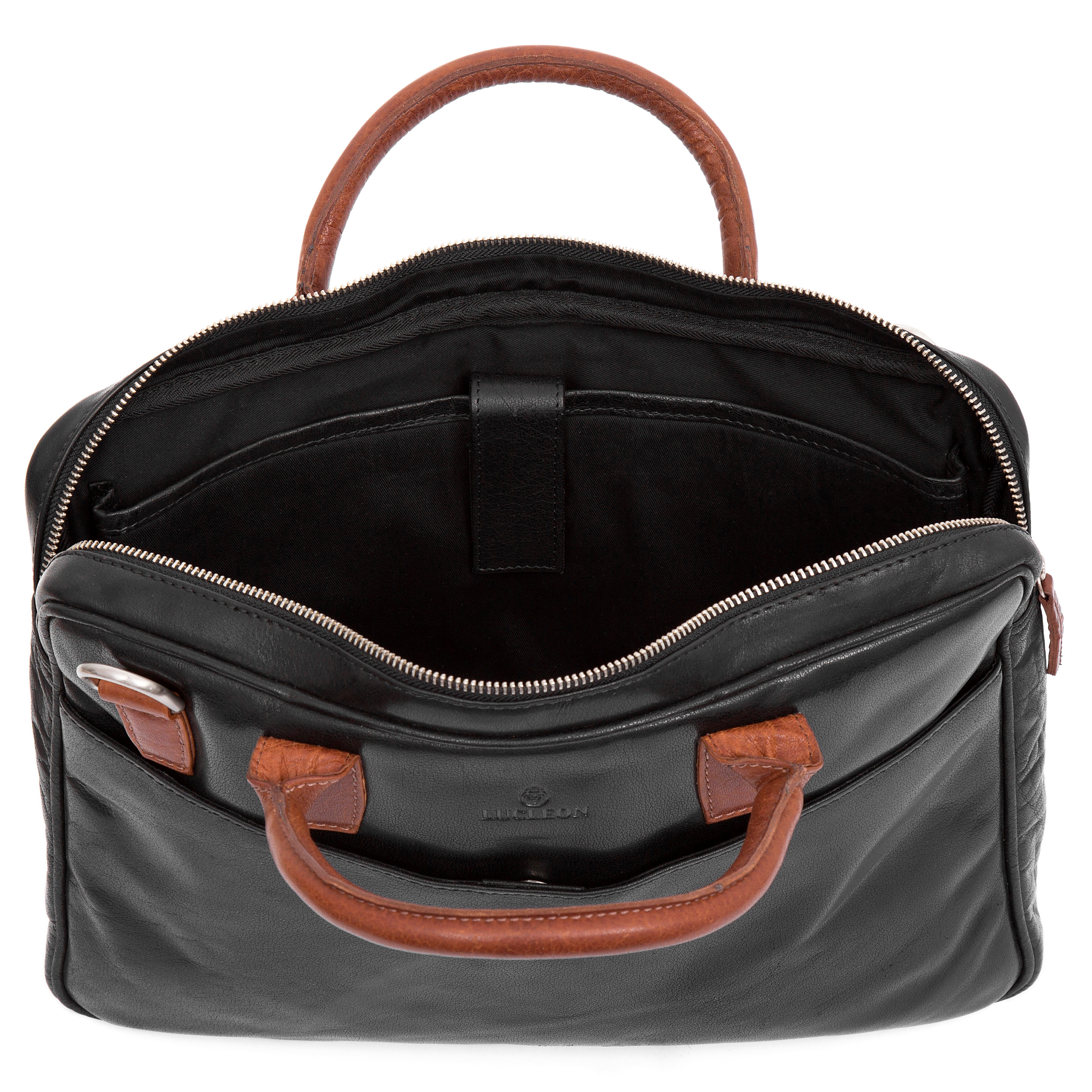 Montreālas plānais 13" Executive melna un brūna ādas soma - 2