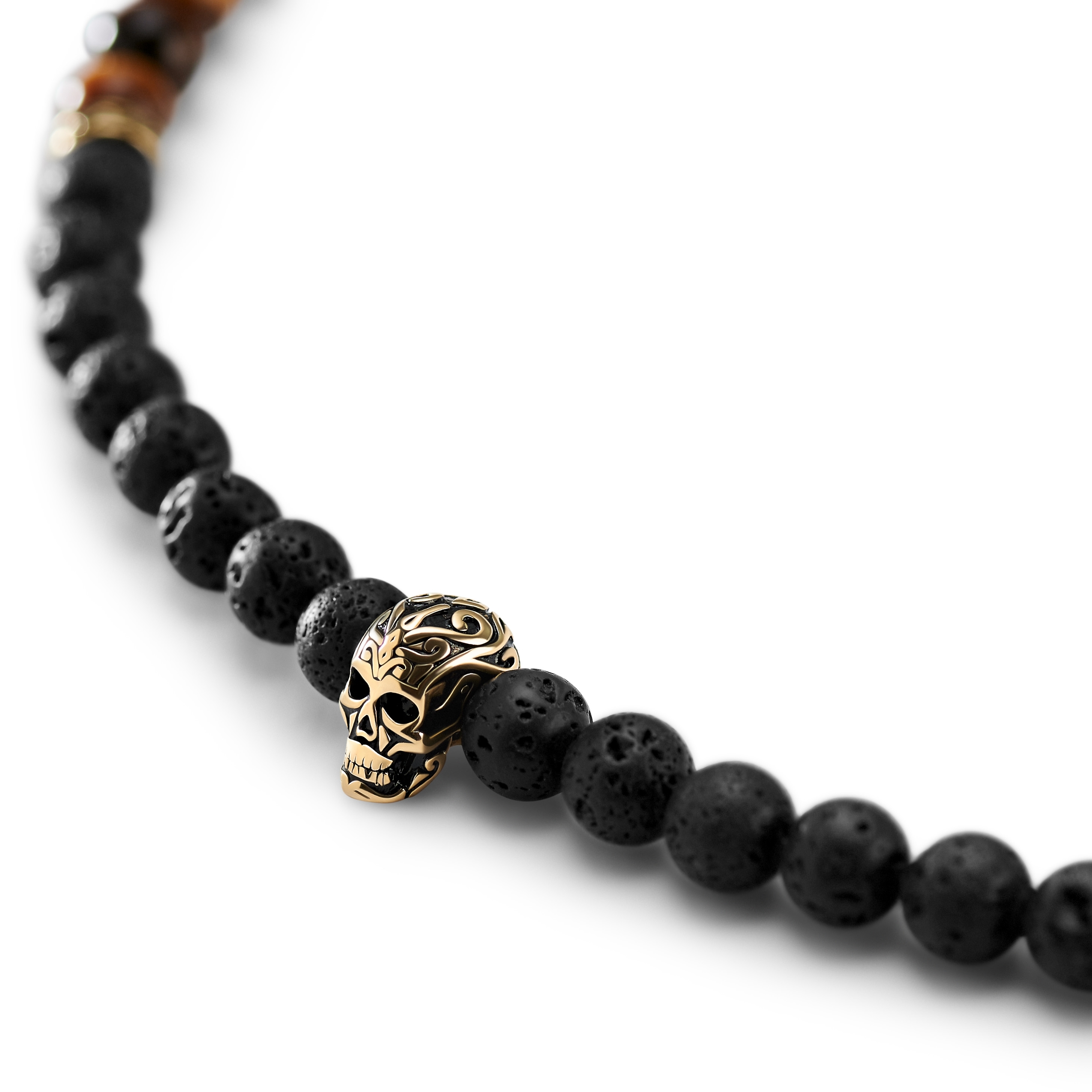 Rico | Black Lava & Yellow Tiger's Eye Skull Necklace  - 5