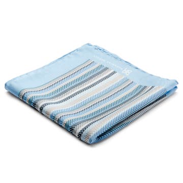 Sky Blue & Grey Herringbone Striped Silk Pocket Square Sky Blue & Grey Herringbone Striped Silk Pocket Square