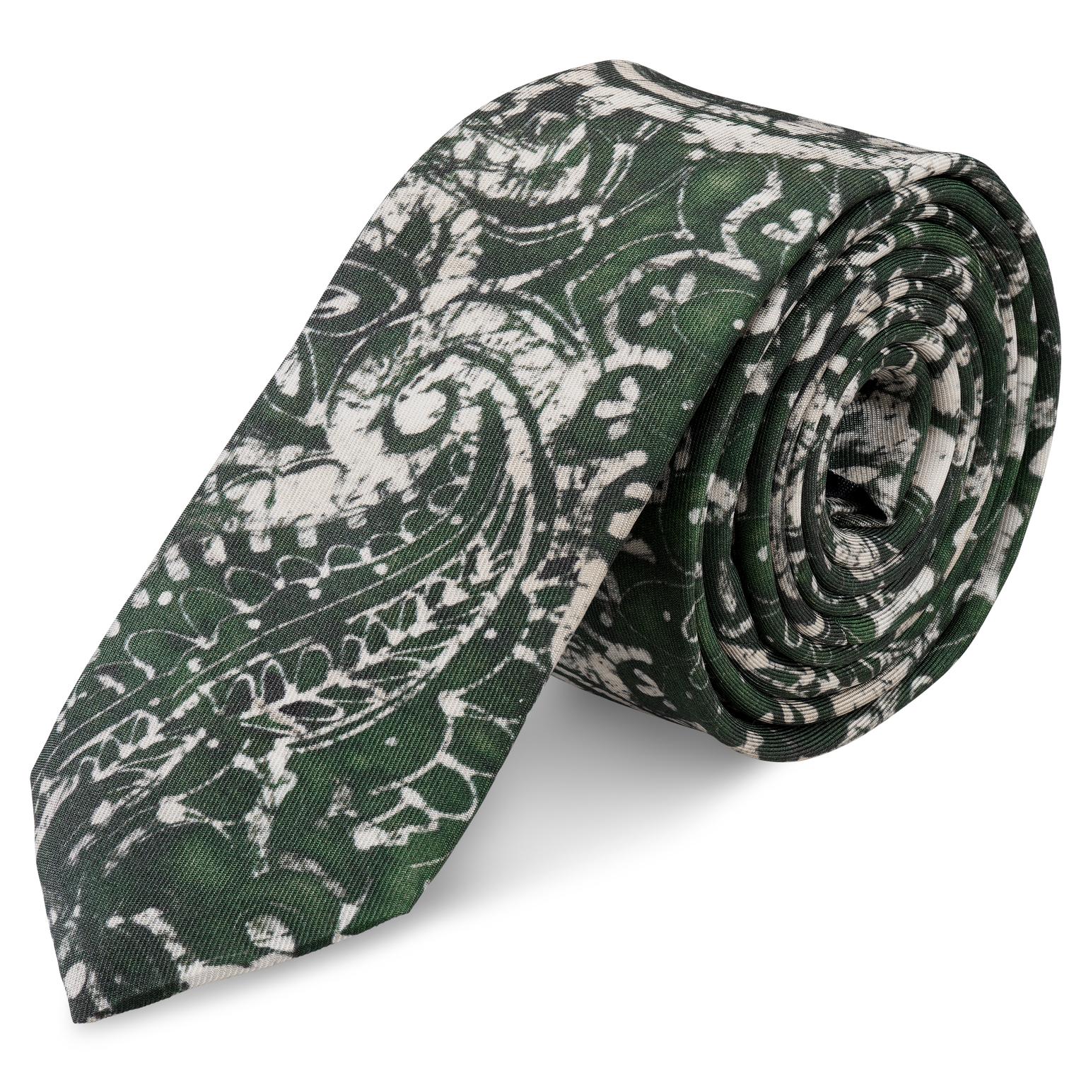 Virtuo | Temno zelena paisley svilena kravata, širine 6 mm Virtuo | Temno zelena paisley svilena kravata, širine 6 mm