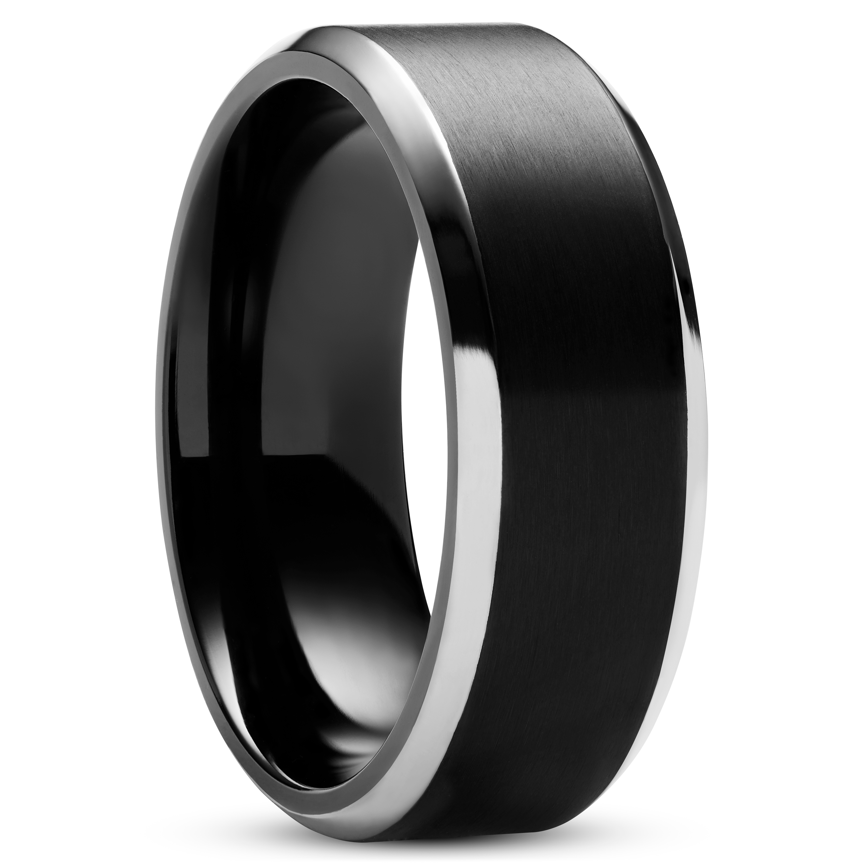 6MM Titanium Ring - Domed Black Satin Center and Bevel Edge - Triton Jewelry