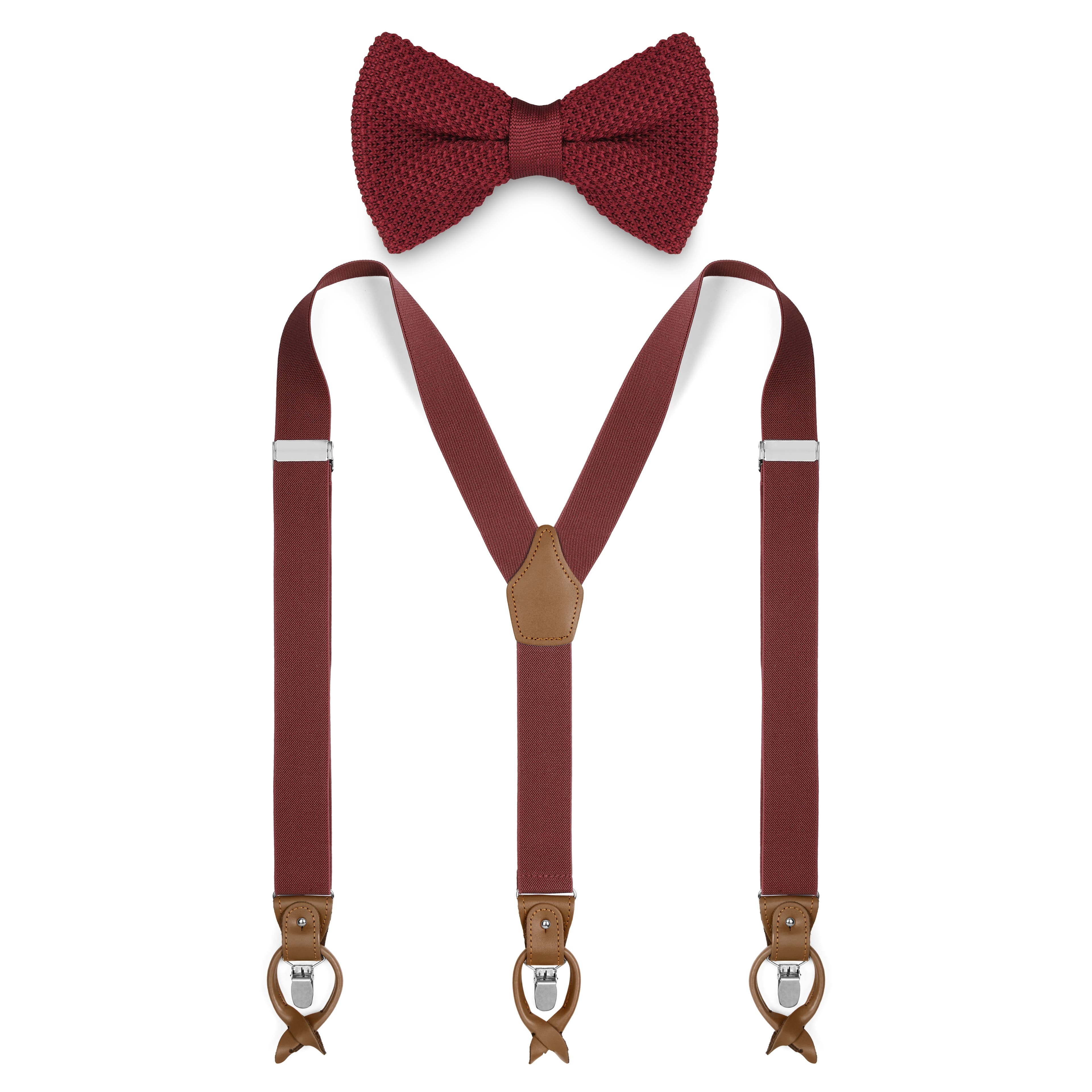 Burgundy Pre-Tied Bow Tie and Braces Set