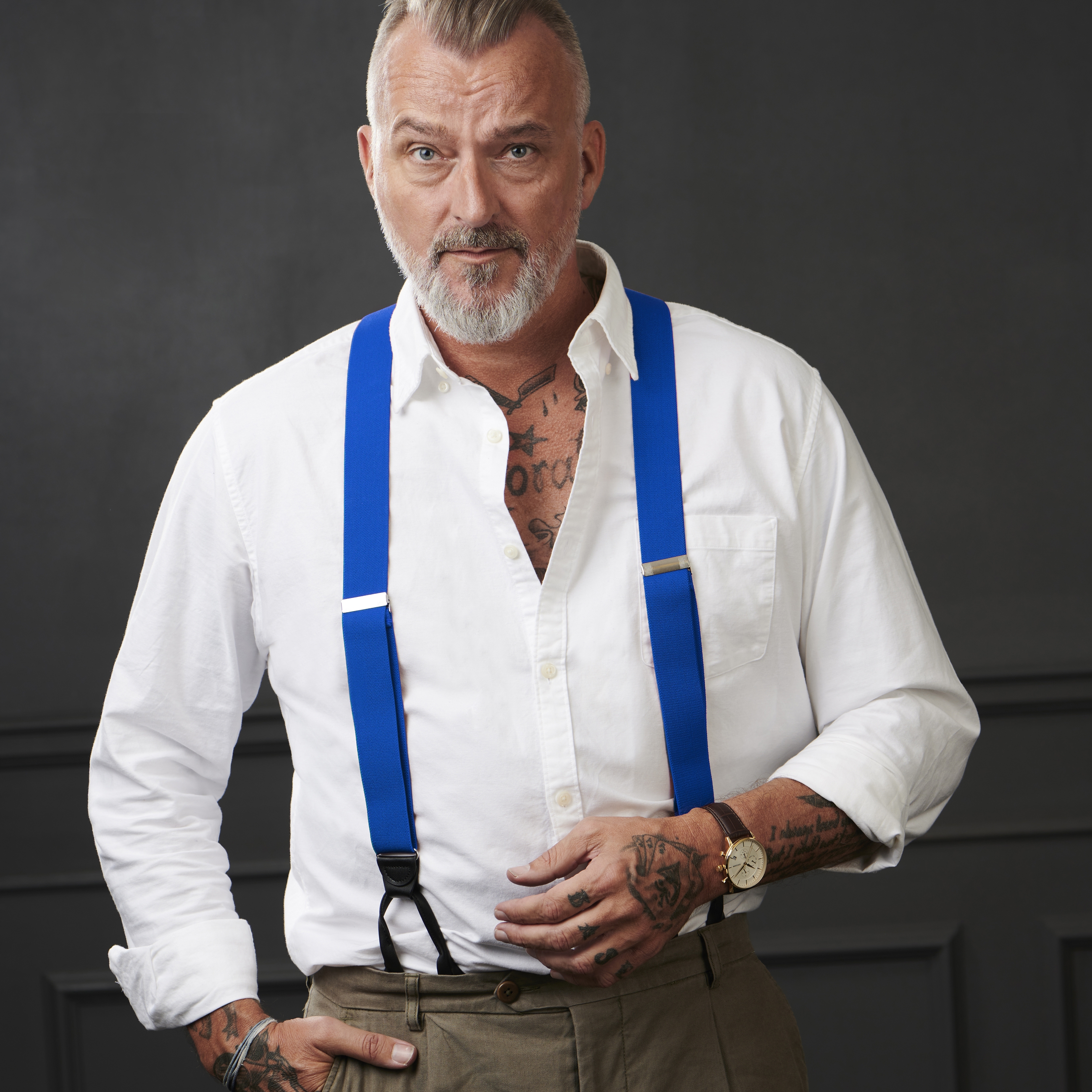 Широки сини тиранти за копчета - 6