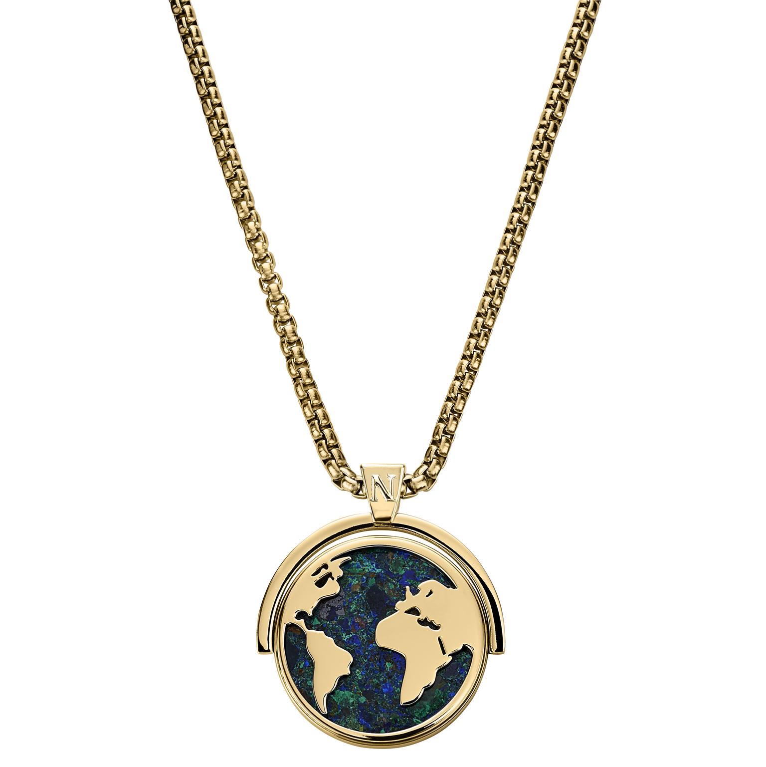 Atlas | Gold-tone Stainless Steel Rotating Azurmalachite World Pendant Necklace Atlas | Gold-tone Stainless Steel Rotating Azurmalachite World Pendant Necklace