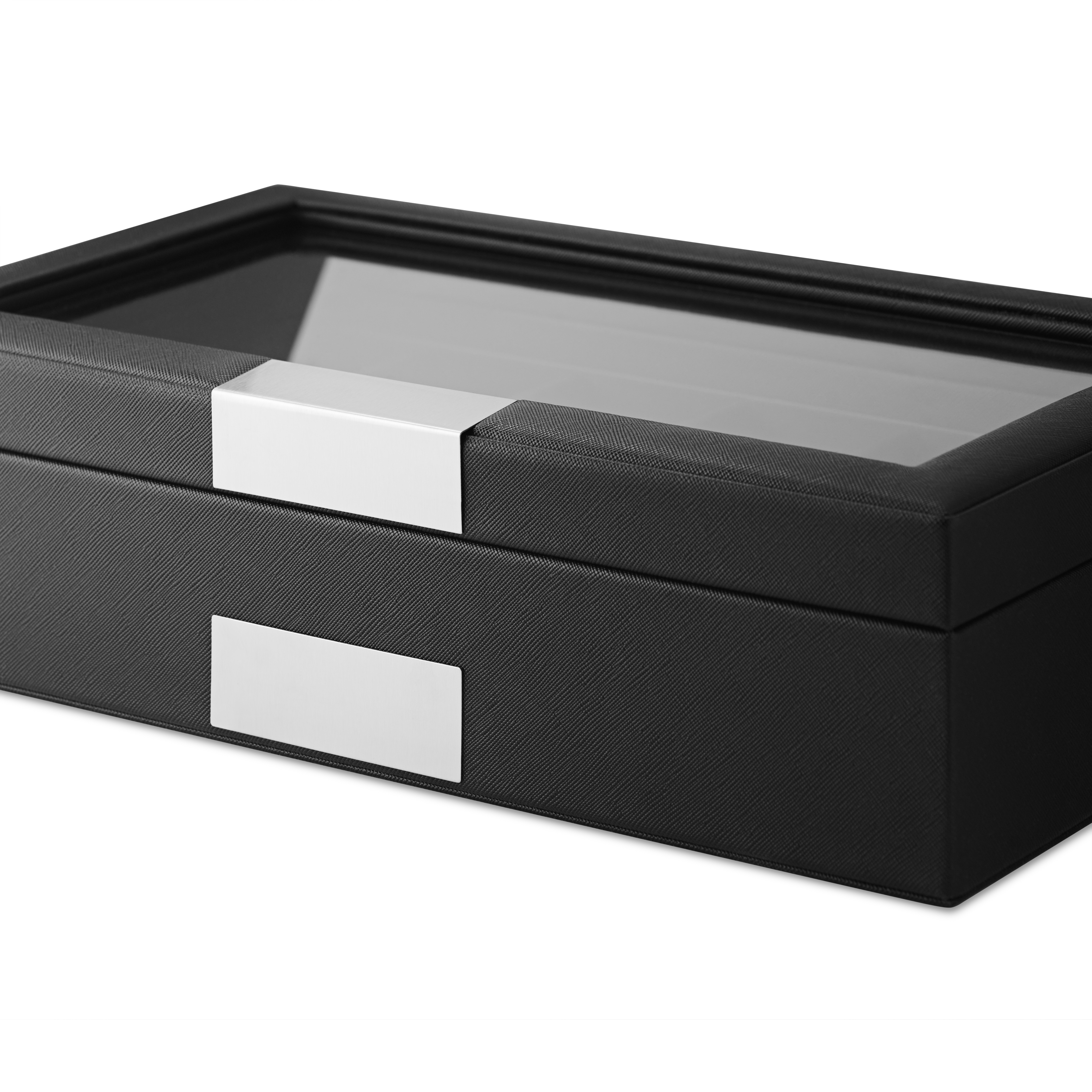 Fekete bőr óratartó doboz - 12 rekeszes - 4