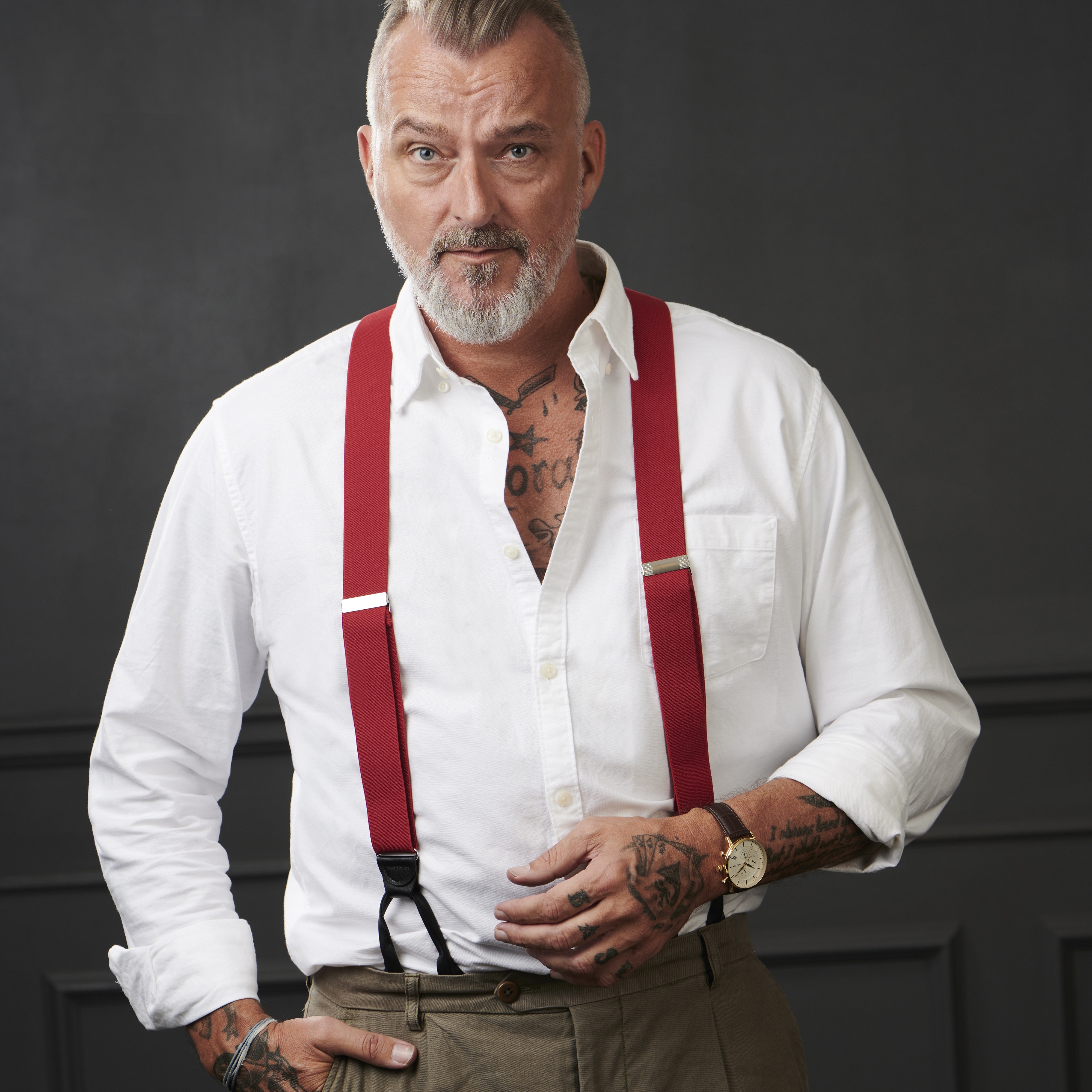 Wide Dark Red Split Button Braces - 5