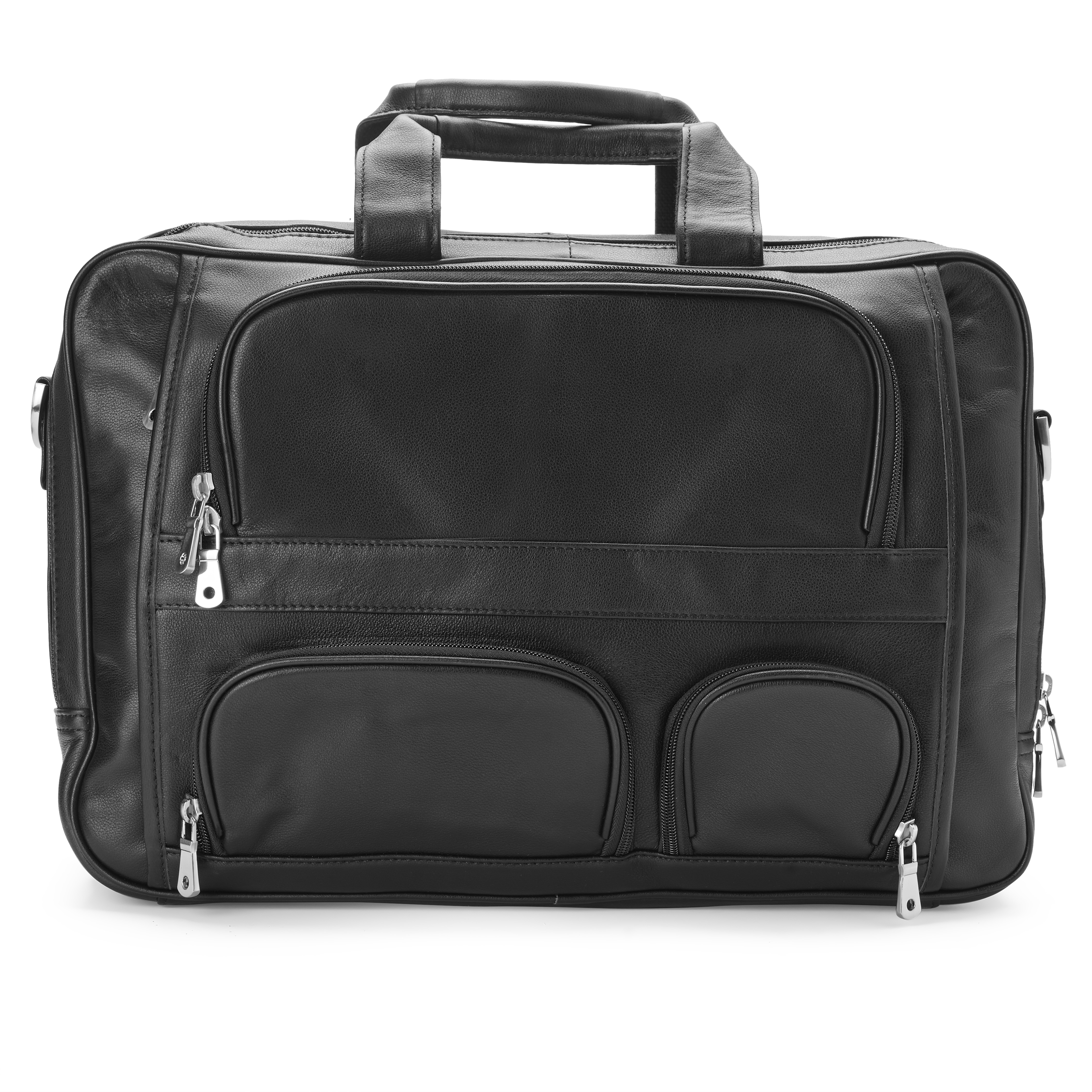 Black Leather Multifunction Laptop Messenger Bag In stock