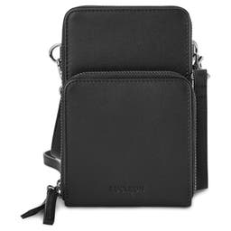 Czarna skórzana torba na telefon z kieszenią na portfel