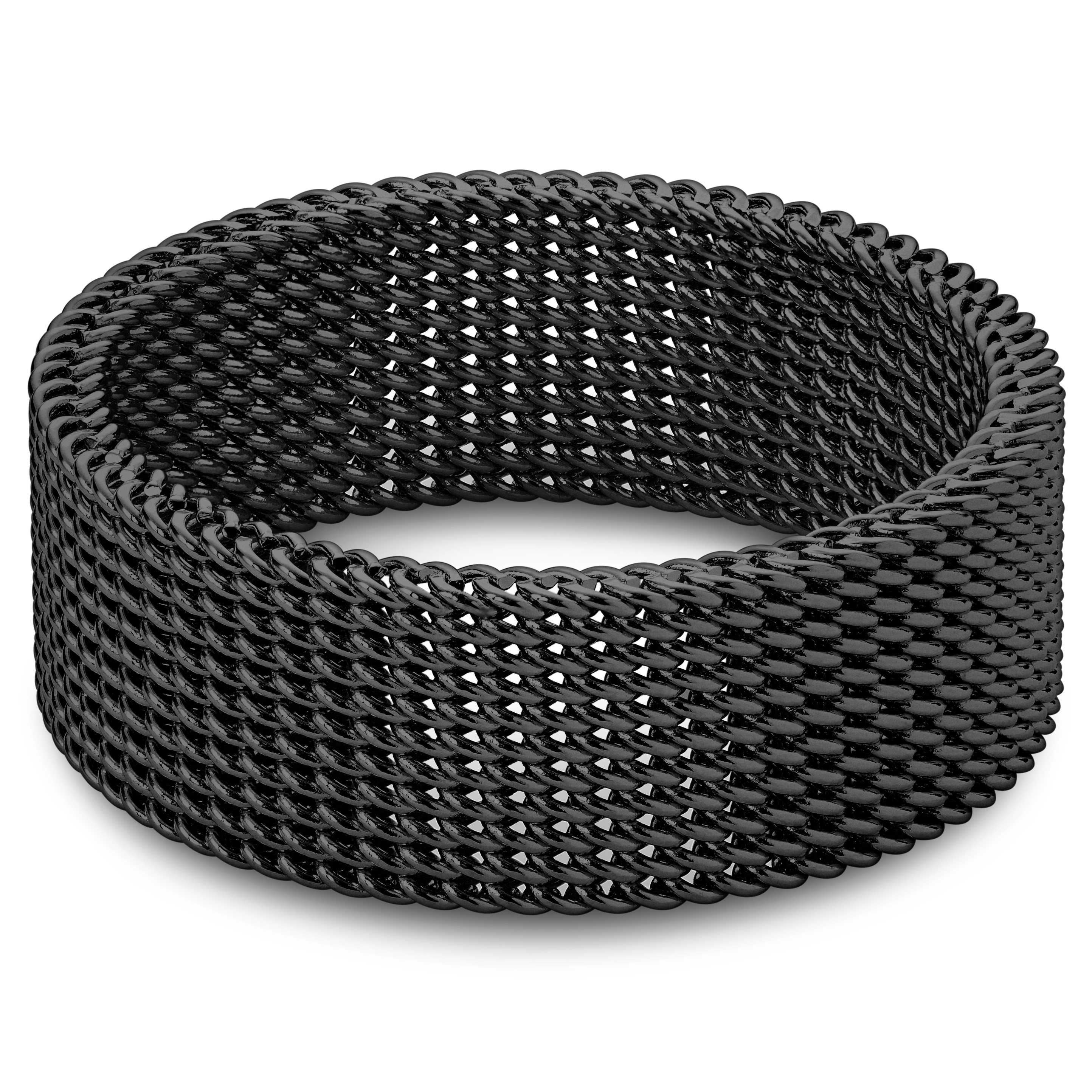 Sentio | Juodas nerūdijančio plieno lankstus tinklelio žiedas - 2