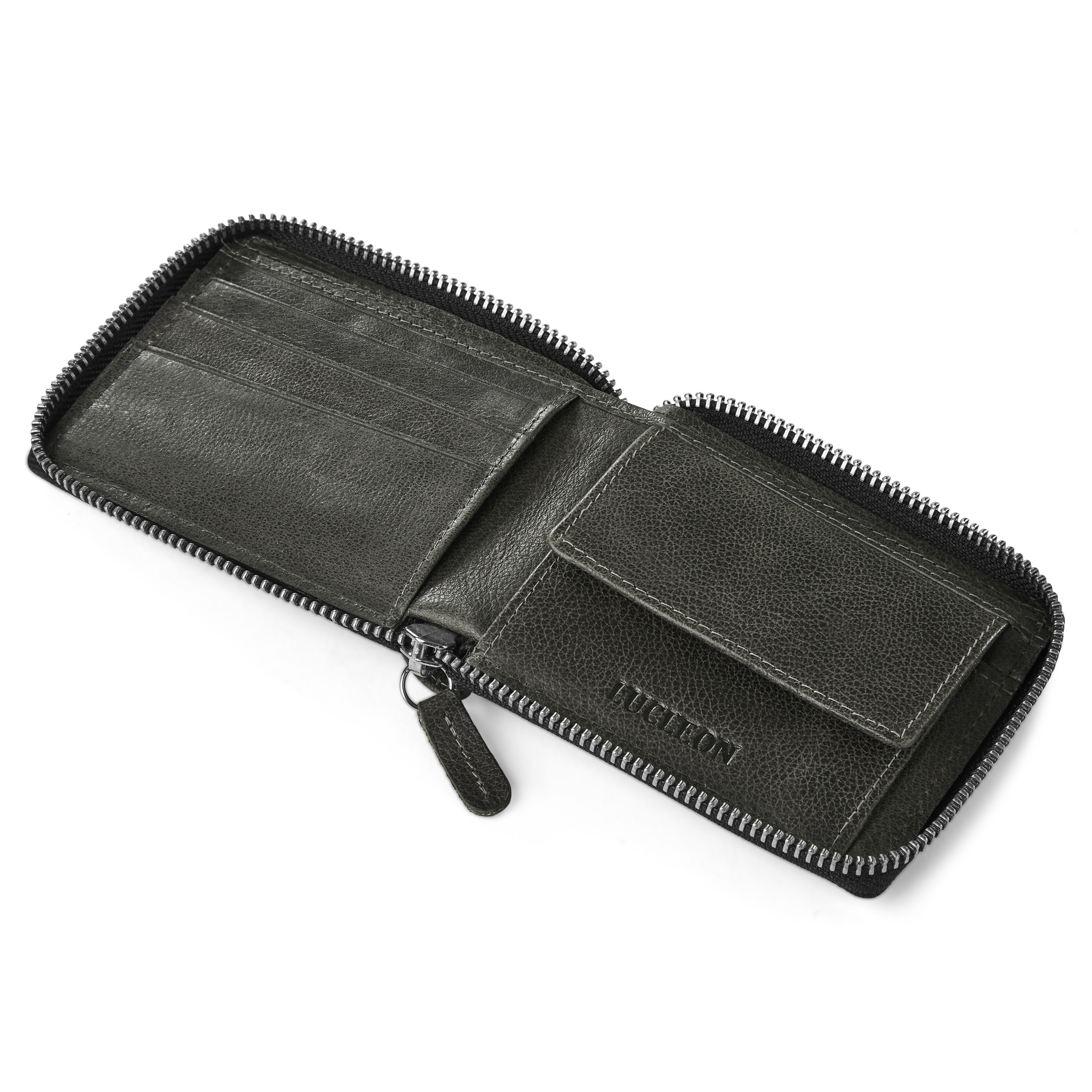 Licio Zip-Lined Brown-Grey RFID Leather Wallet - 8
