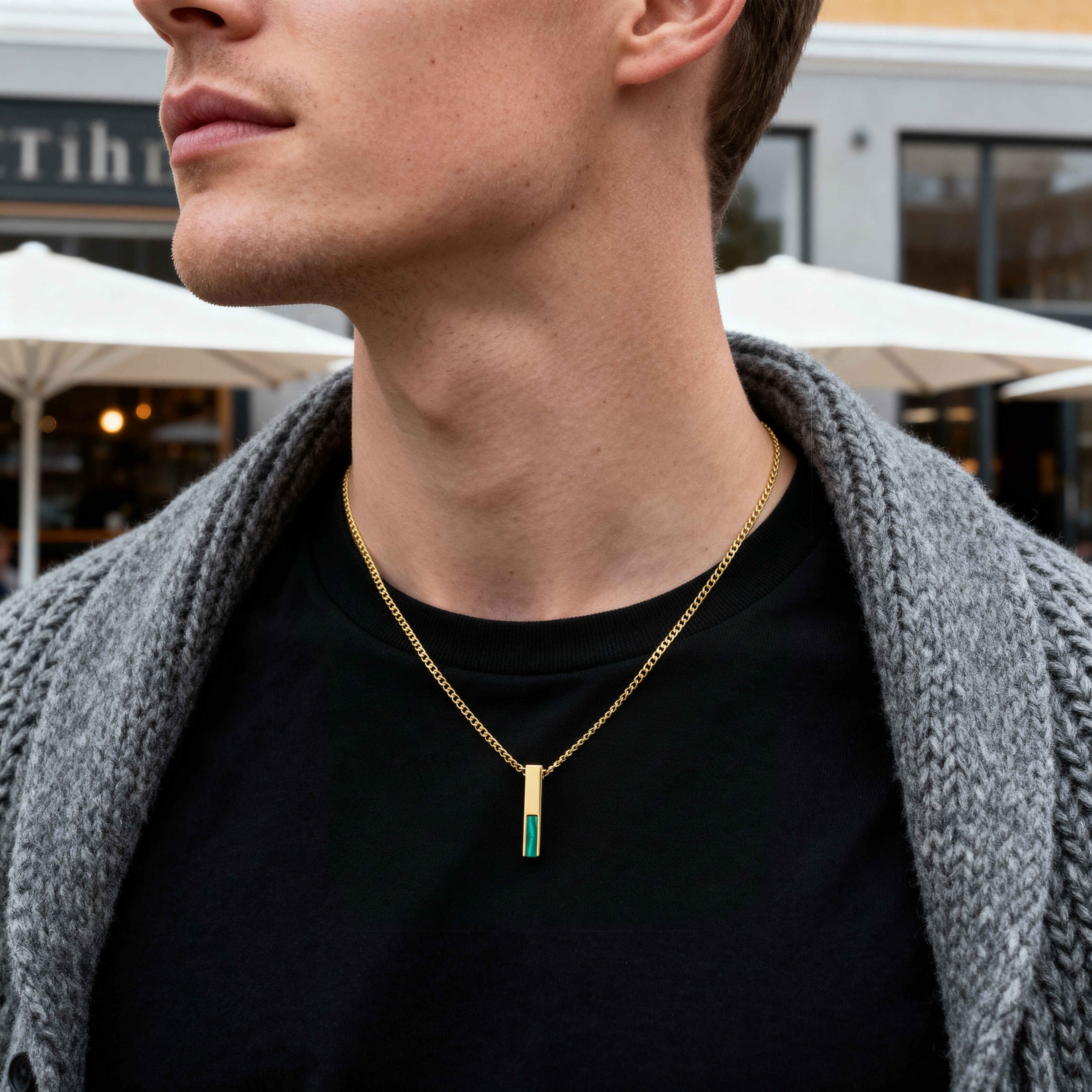 Cruz | Colar Dourado com Ágata Verde - 2