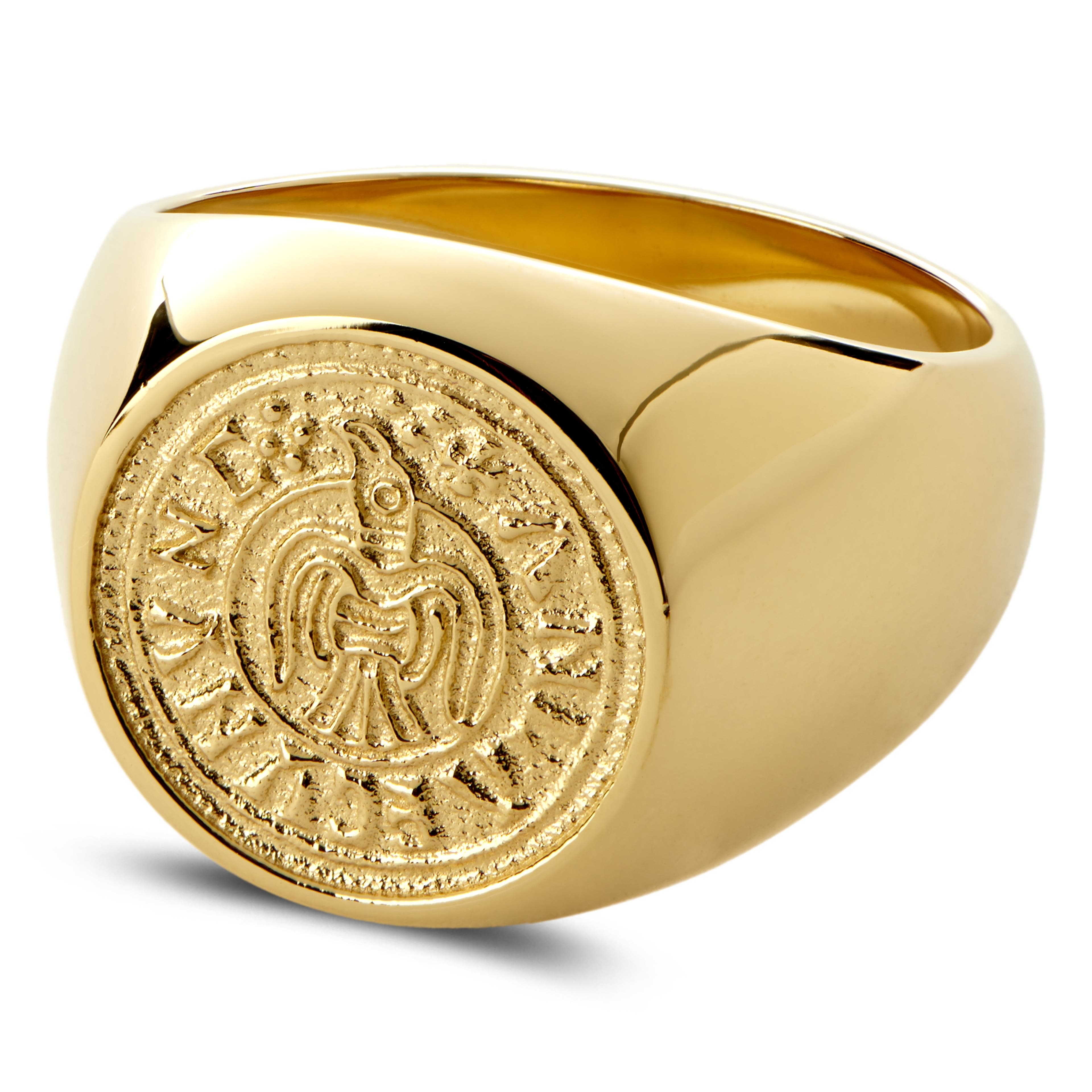 Aras | Gold-tone Raven Penny Pinky Signet Ring