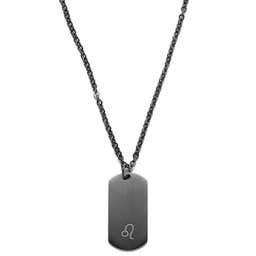 Zodiac | Gunmetal Stainless Steel Leo Star Sign Dog Tag Cable Chain Necklace