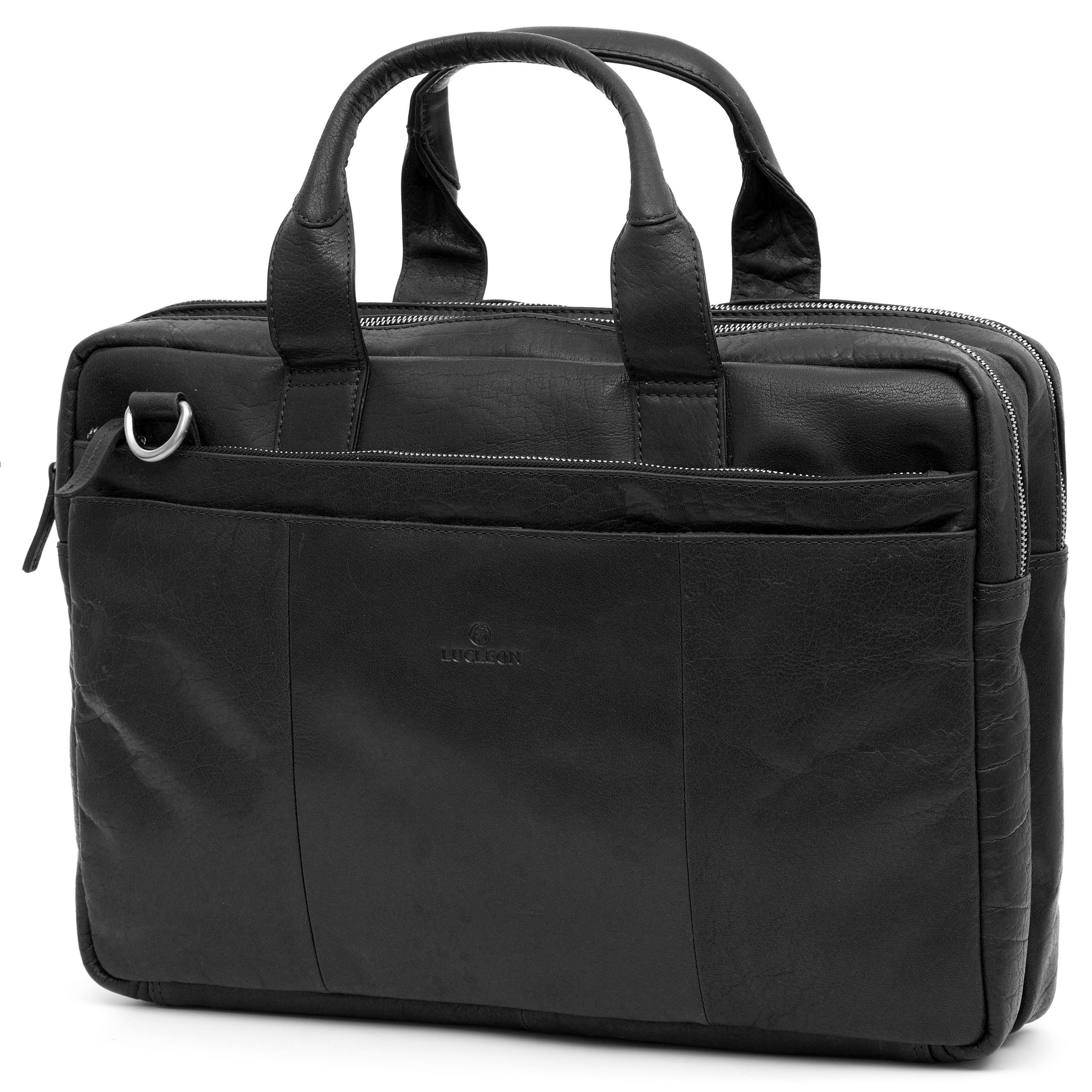 Montreal Black Leather Laptop Bag