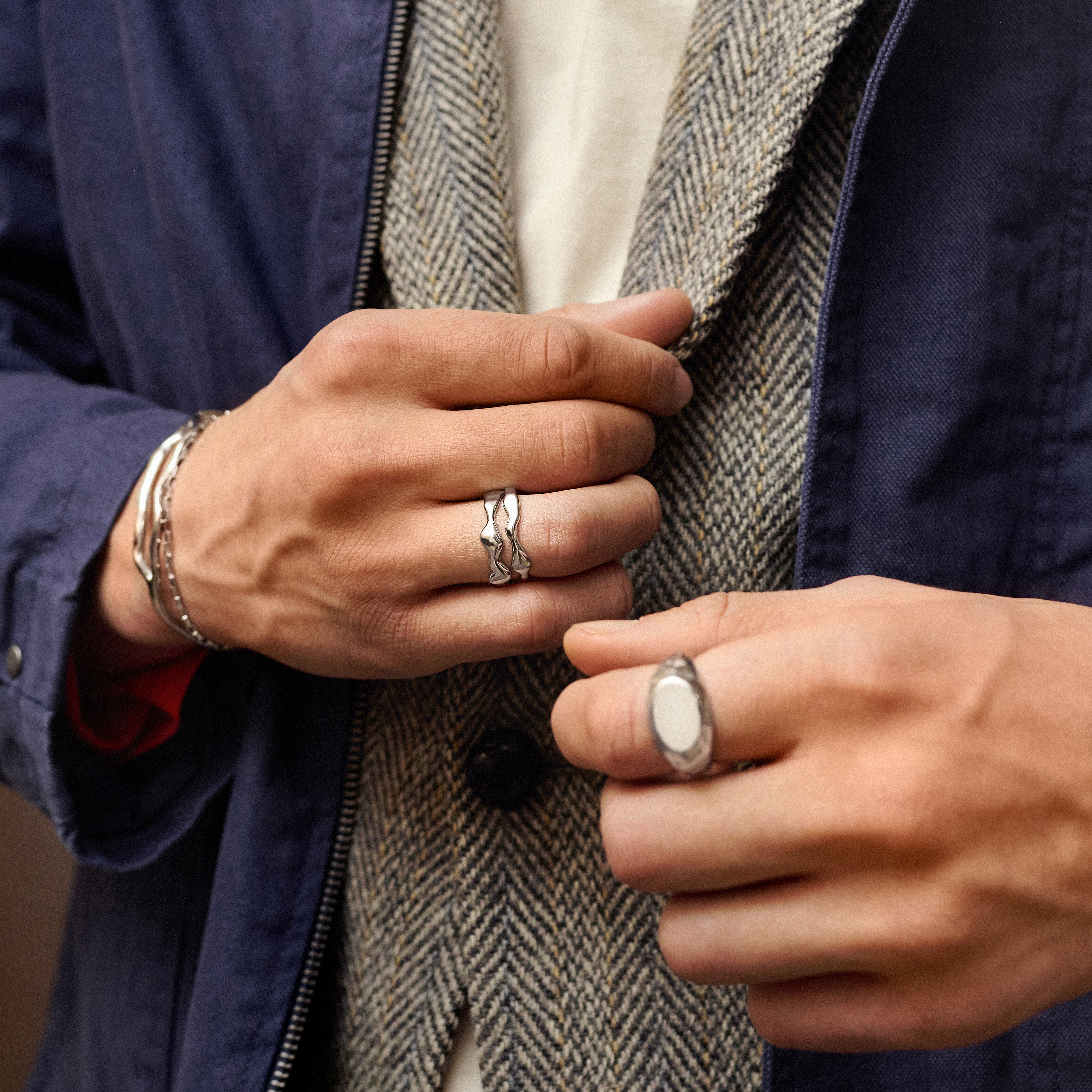 Magma | Anneau ondulé en acier inoxydable argenté - 4 mm - 4