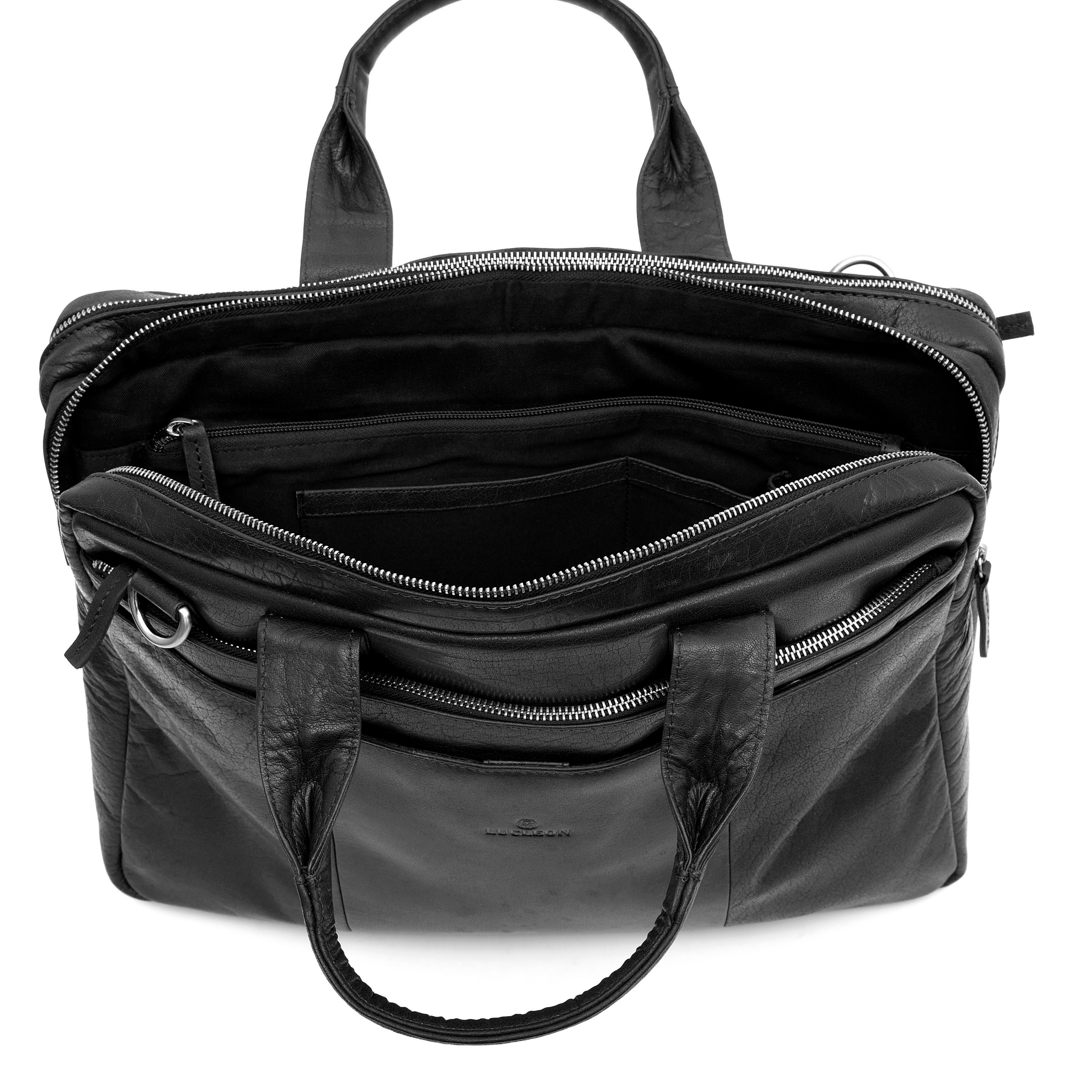 Montreal Schwarze Leder Laptoptasche - 6
