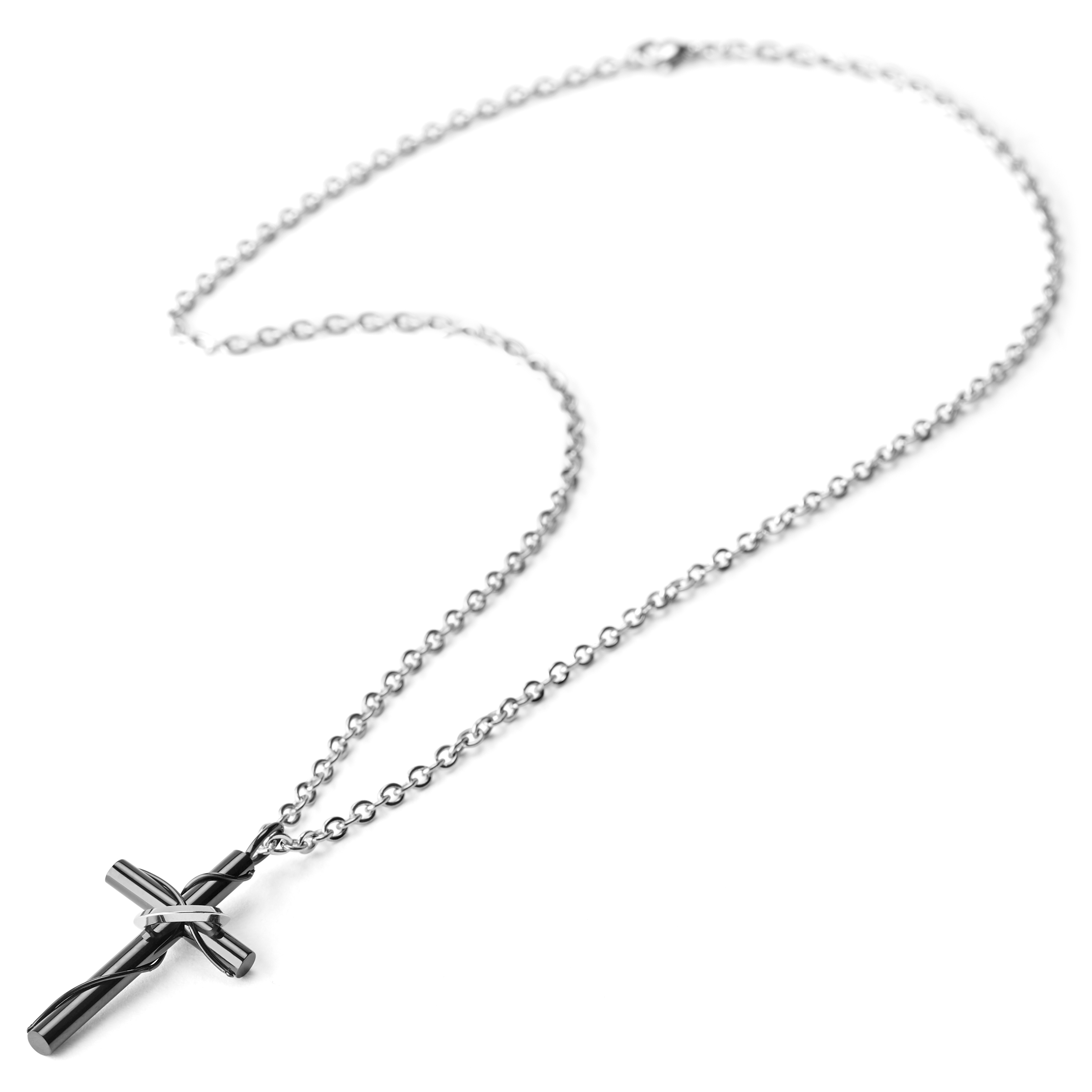 Náhrdelník s čiernym krížom a prsteňom  - 5