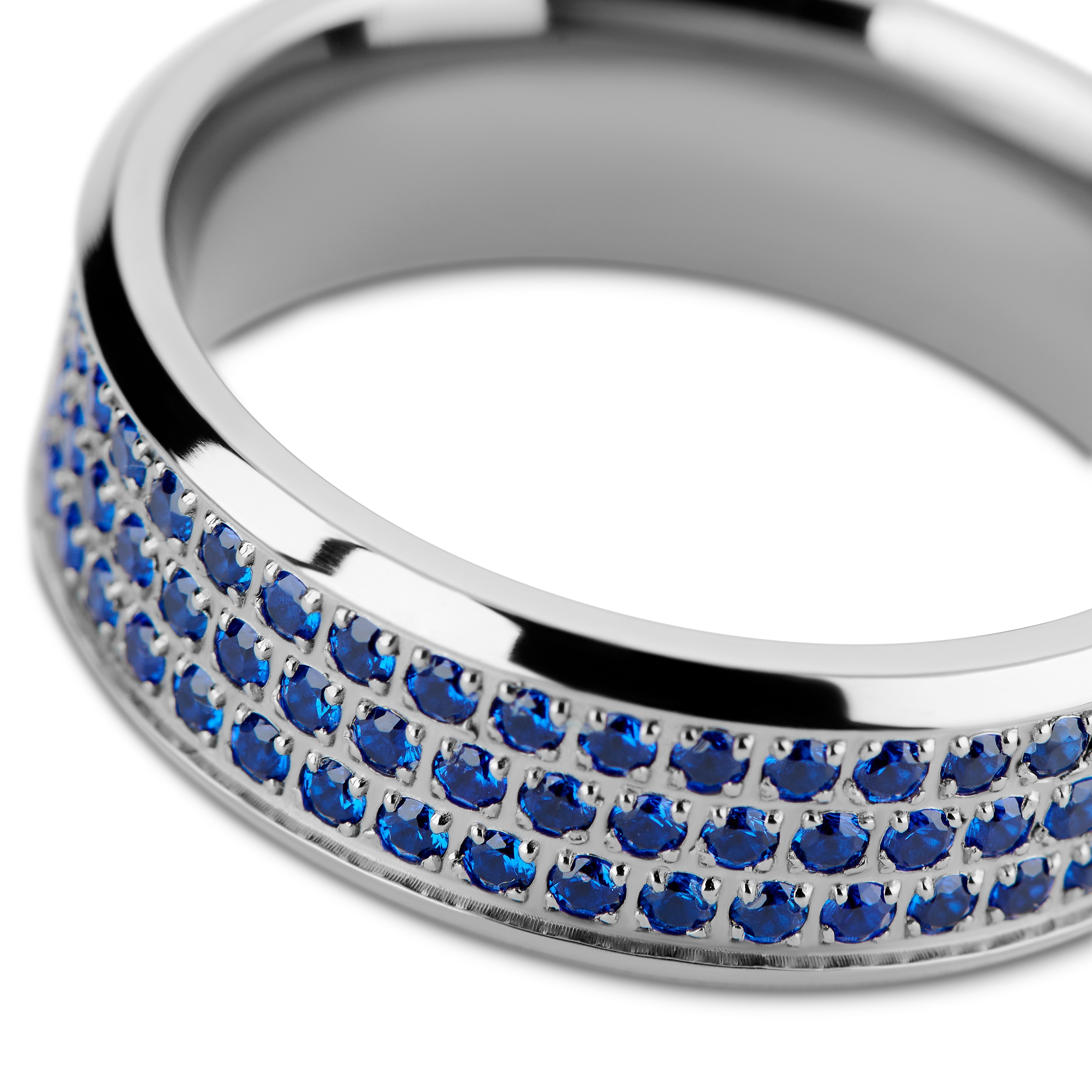 Hyperan | 8 mm Silver-tone Blue Zirconia Titanium Ring - 3