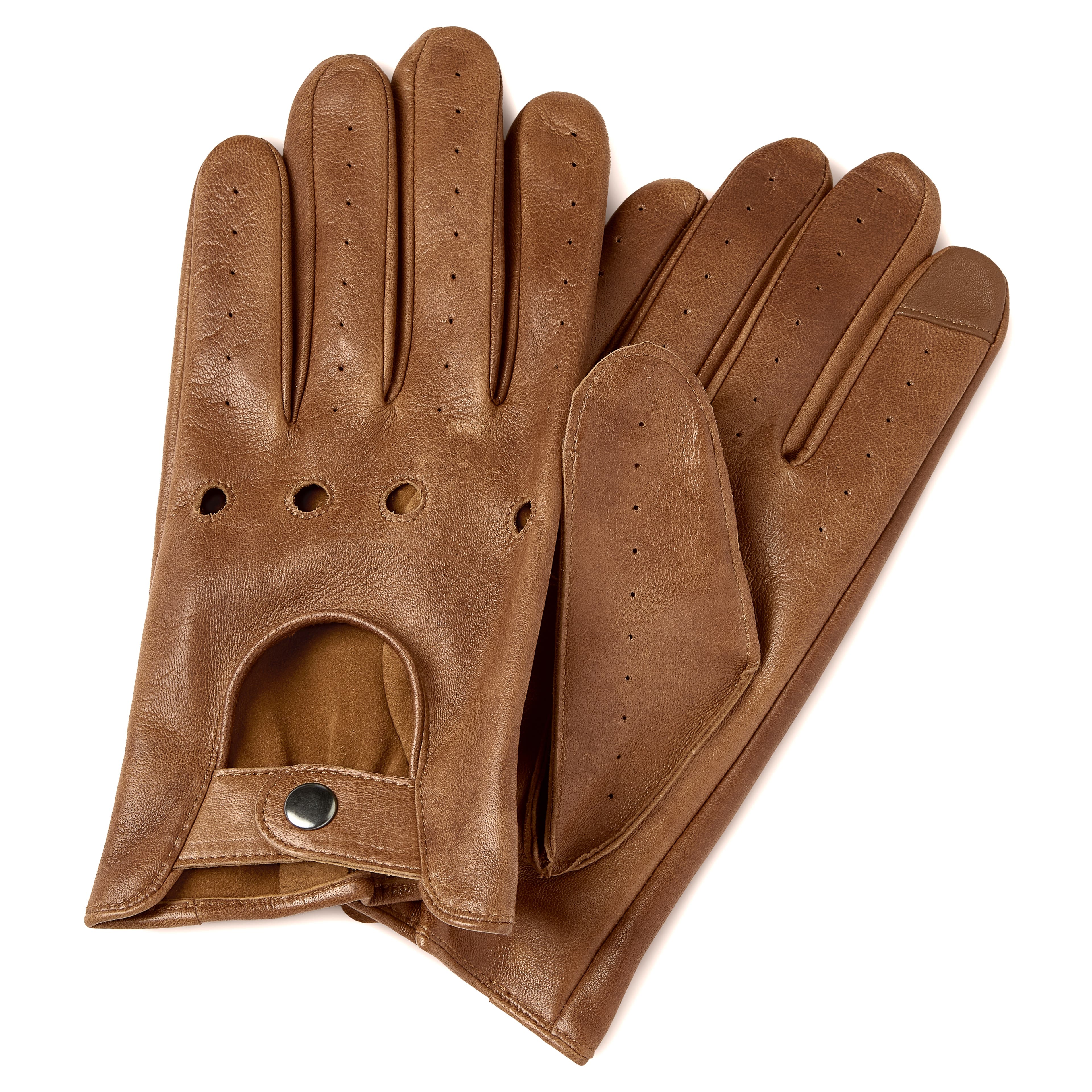 Light Brown Sheepskin Leather Touchscreen Driving Gloves