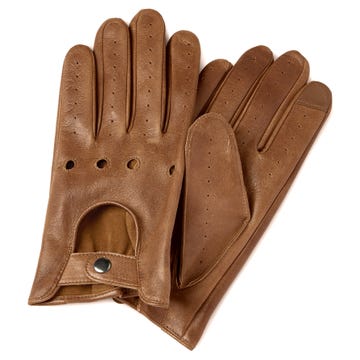 Light Brown Sheepskin Leather Touchscreen Driving Gloves