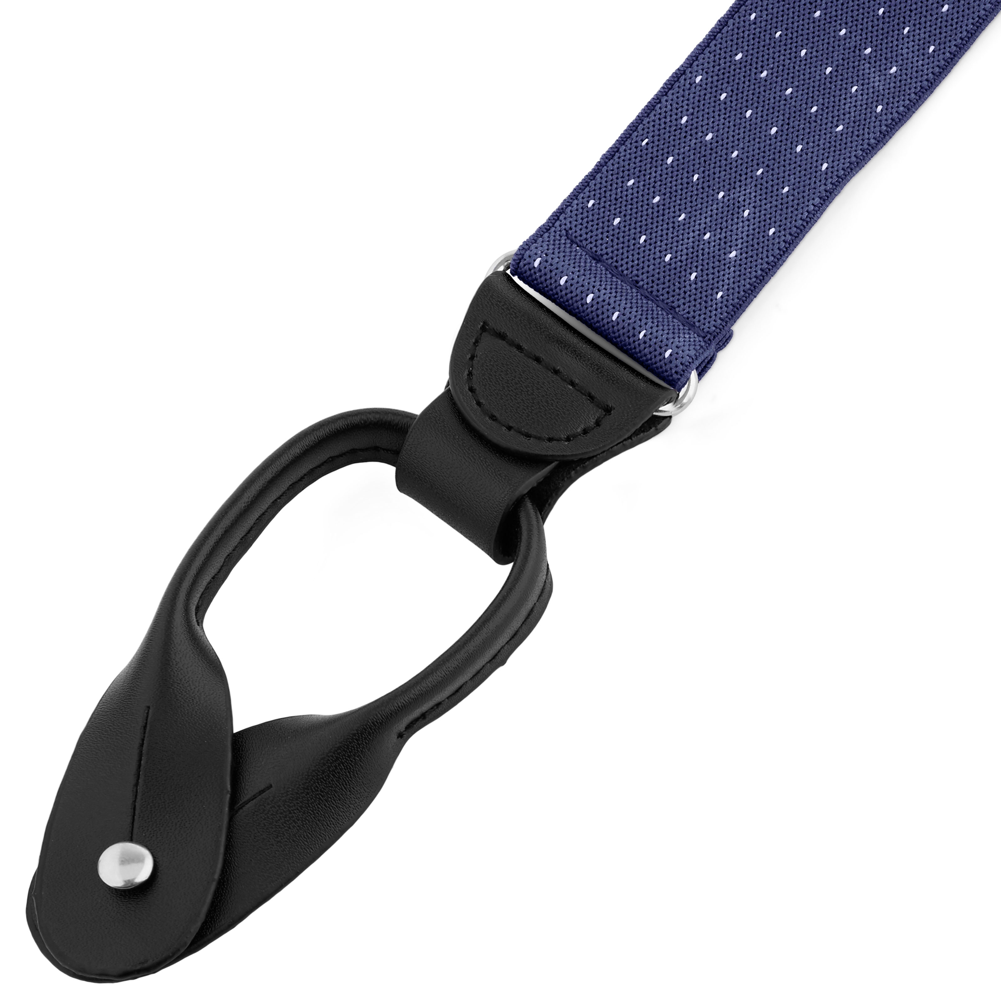 NEAT FOX BROTHERS Windowpain｜BELTLESS M Wide Berry Blue & White Dotted Split Button Suspenders | In