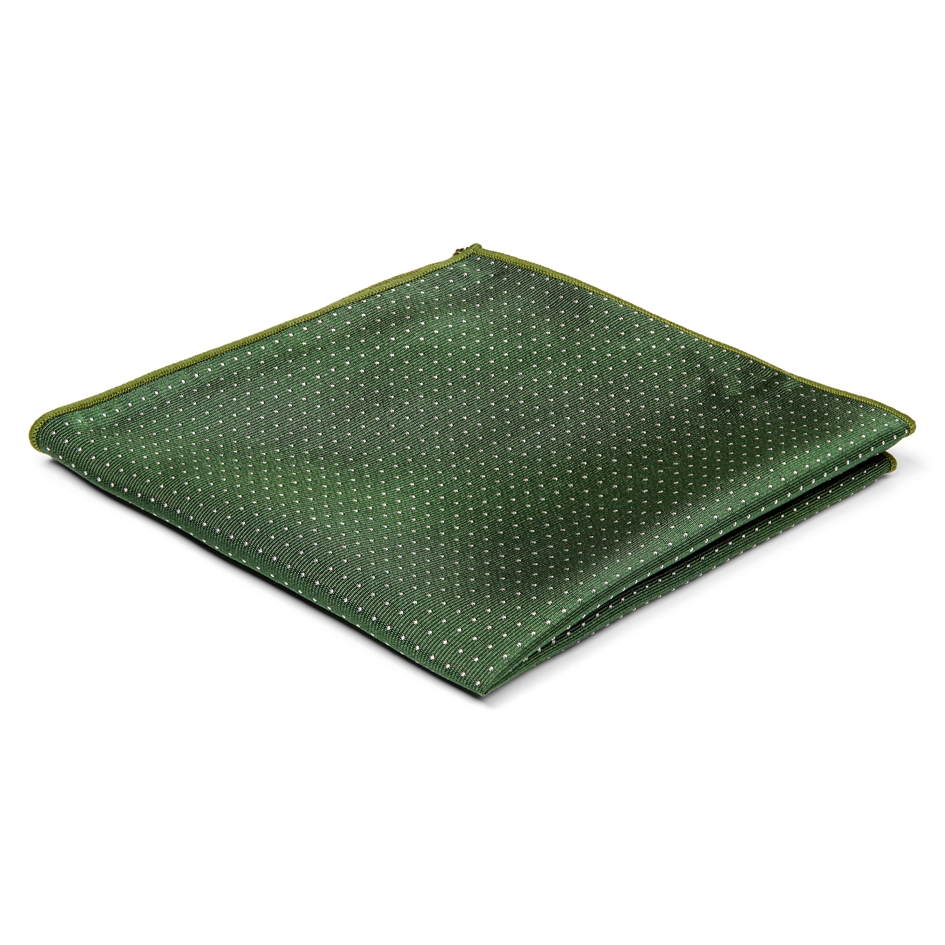 Зелена копринена кърпичка за сако на точки