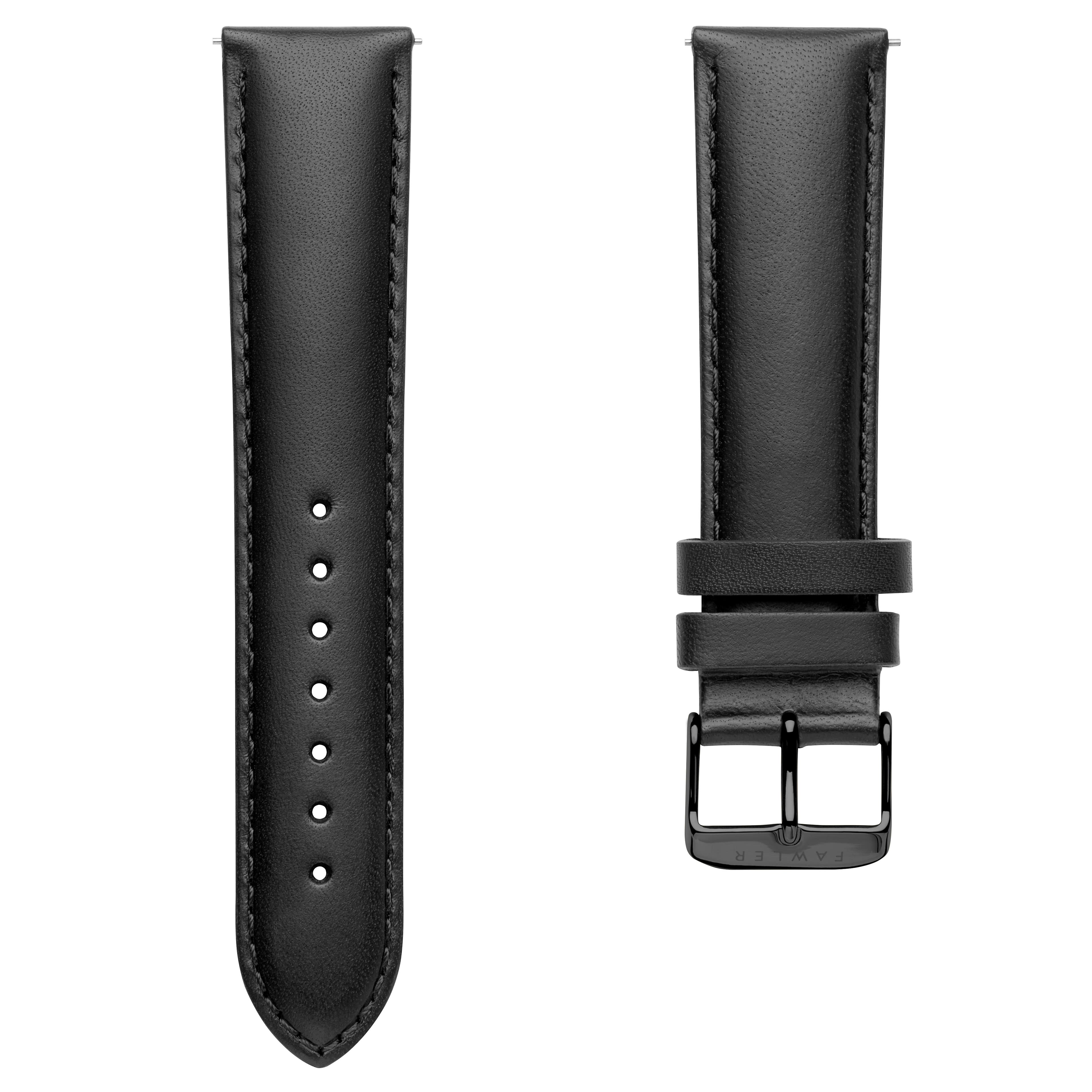 Klassiek Zwart 22 mm Leren Horlogebandje met Zwarte Gesp