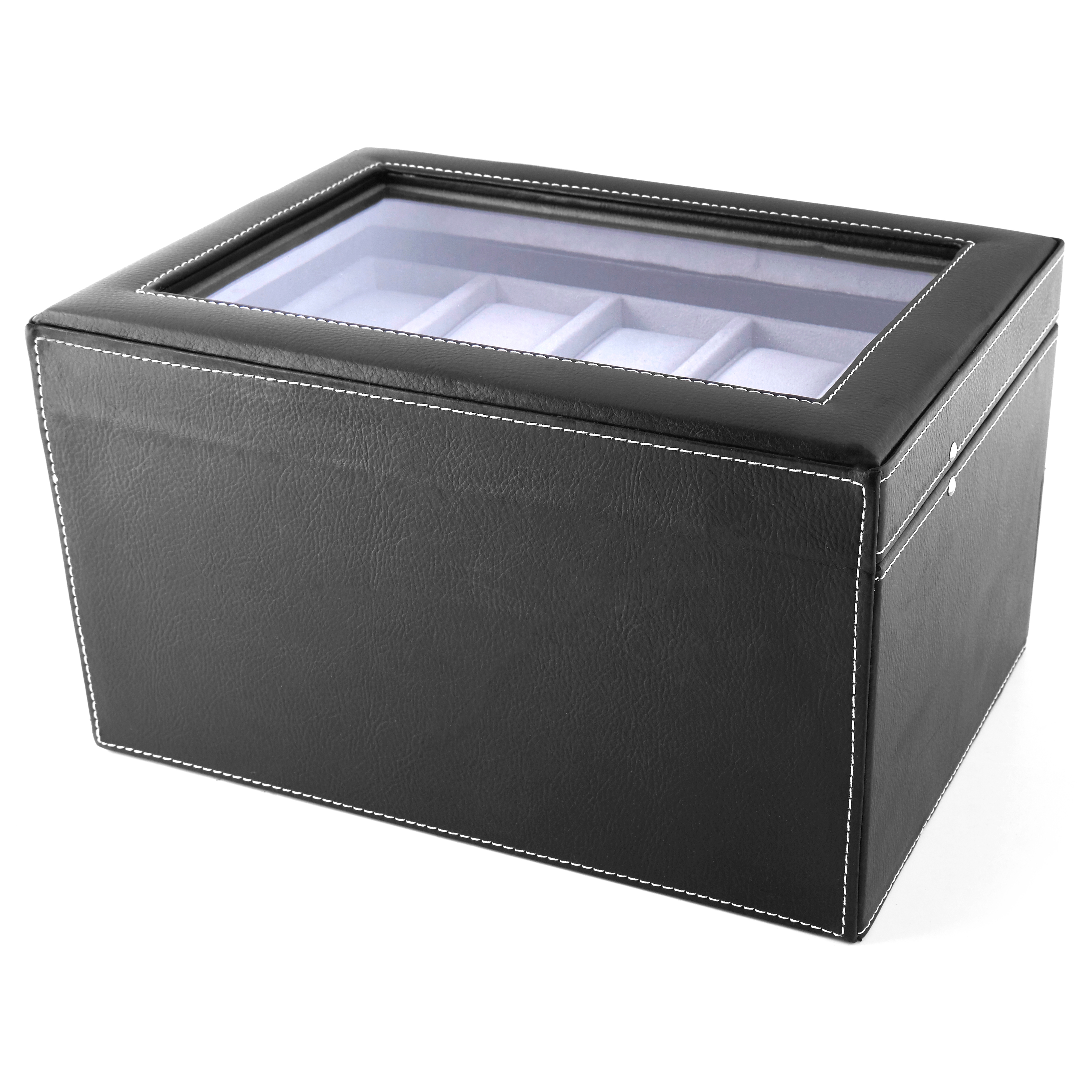 Svart Konstläder Klocklåda i Två Våningar - 20 klockor - 4