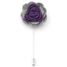 Metallic Grey & Dark Violet Flower Lapel Pin
