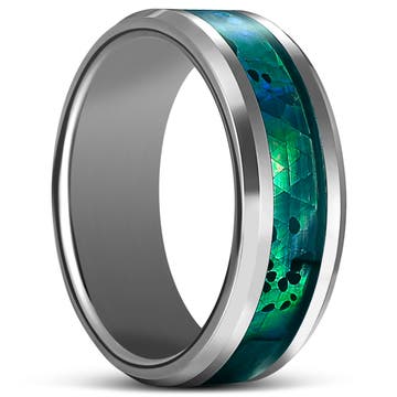 Terra | 1/3" (8 mm) Silver-Tone Tungsten Carbide & Mother-of-Pearl Ring