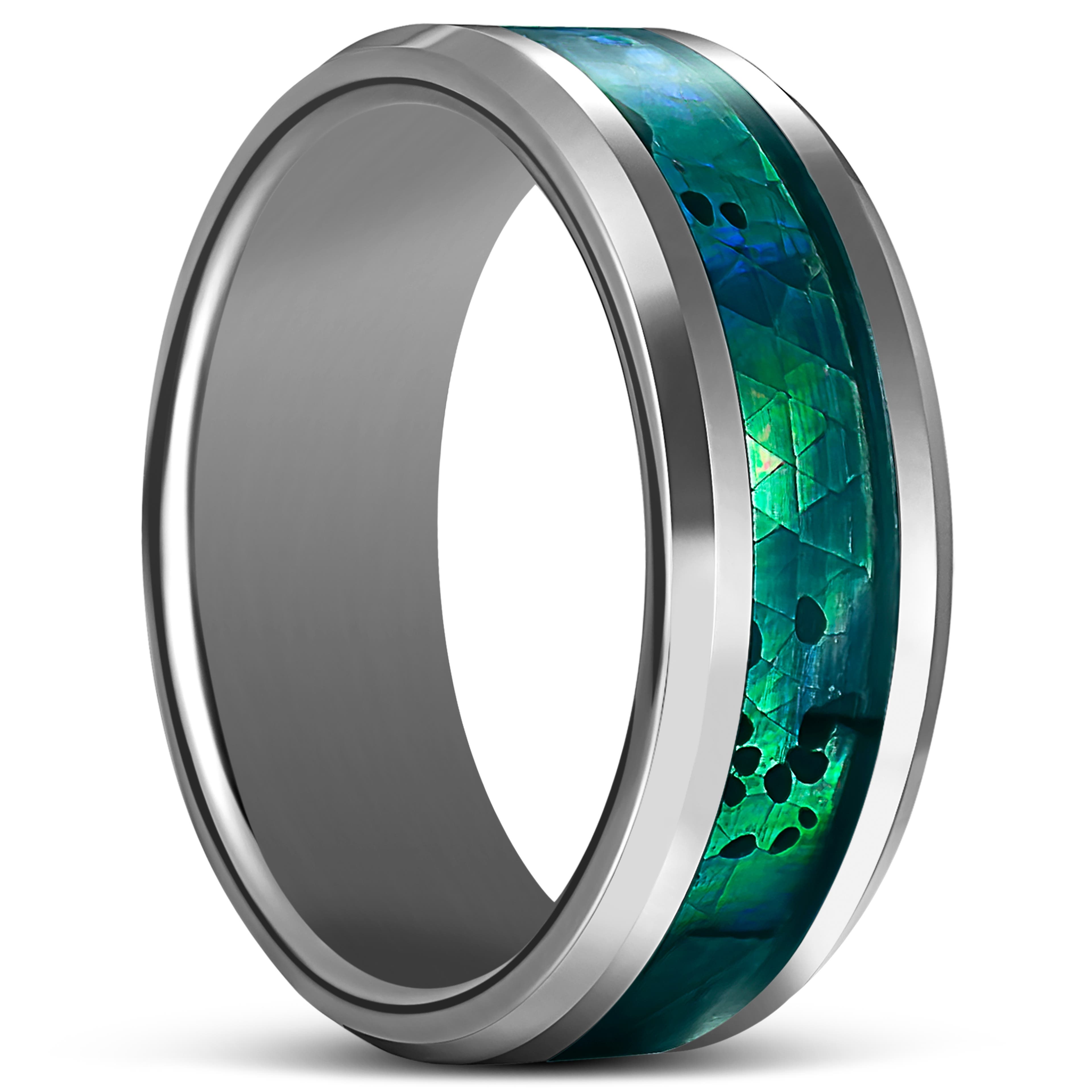 Terra | 8 mm Ring aus silberfarbenem Tungsten und Perlmutt