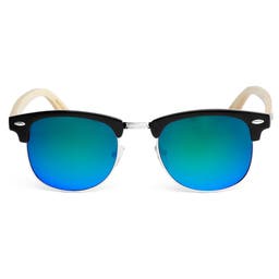 Holz Sonnenbrille Mit Blaugrünen Sonnenbrillengläsern 