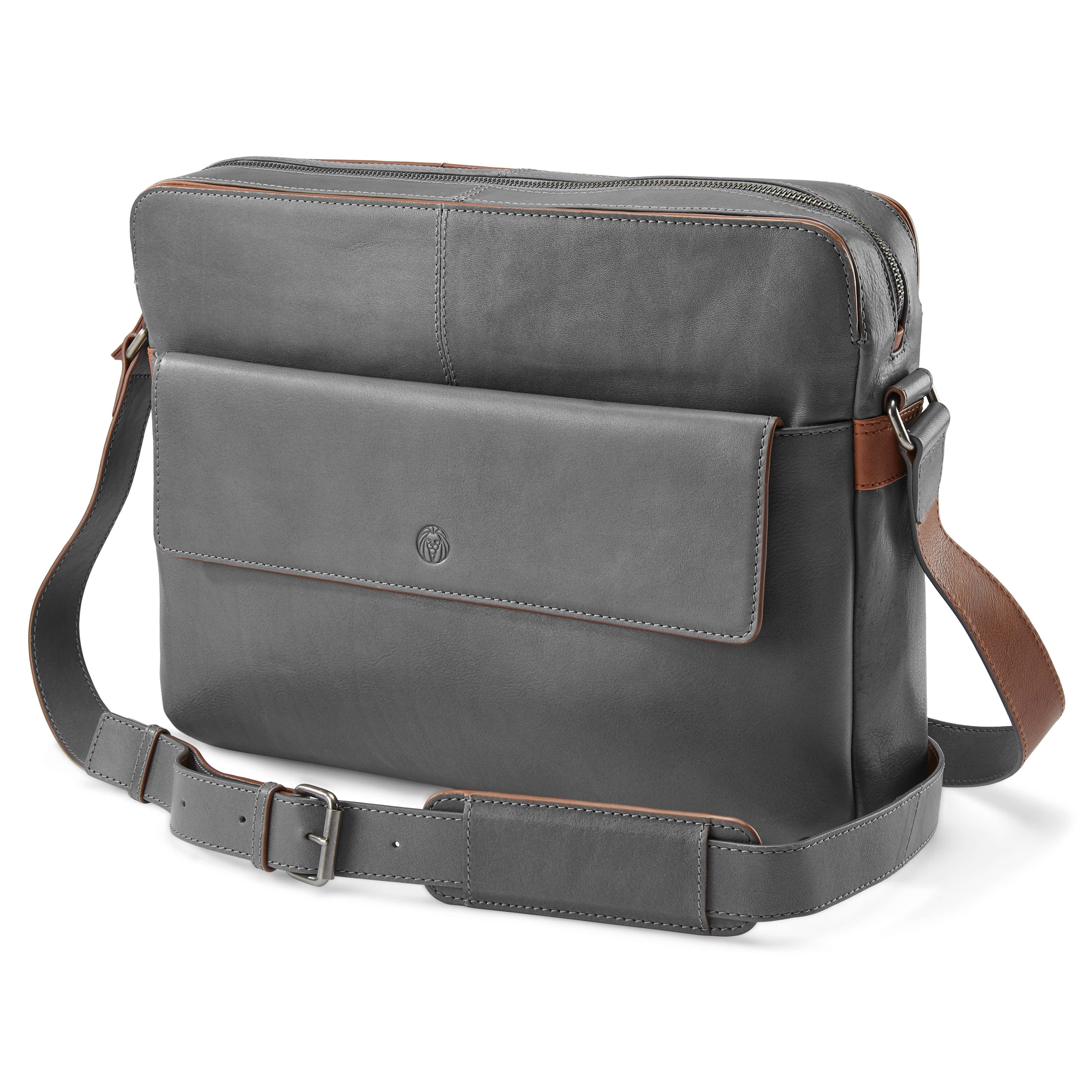 Lavi Grey & Tan Leather Messenger Bag 