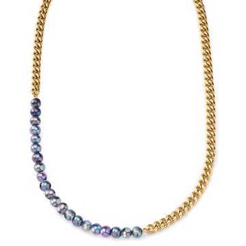 Ocata | Gold-Tone Curb Chain & Black Pearl Necklace