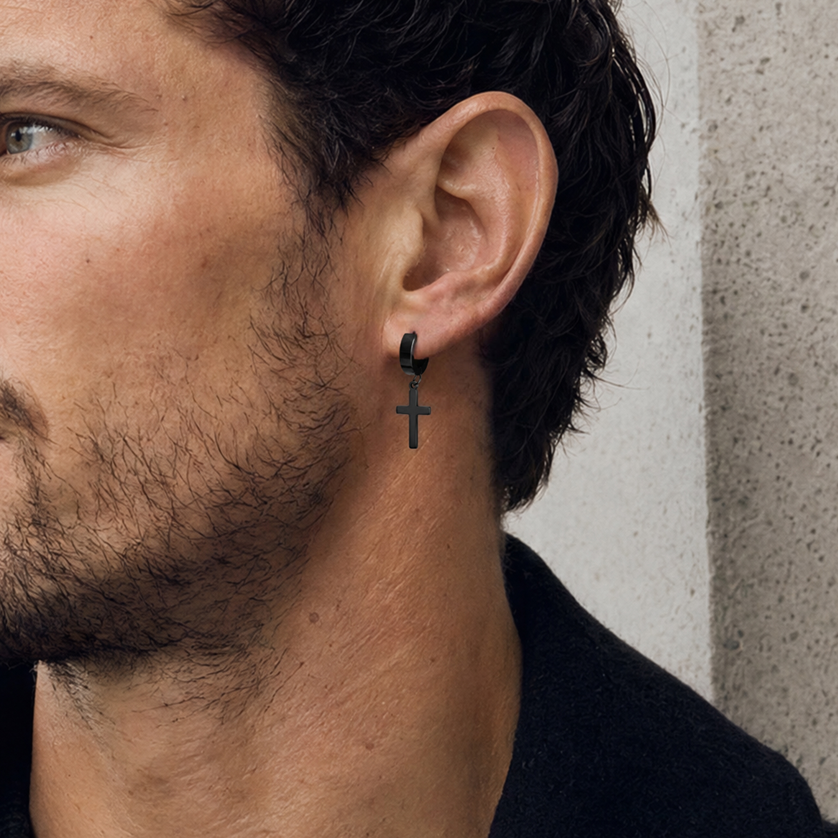 Black Cross & Hoop Earring - 4