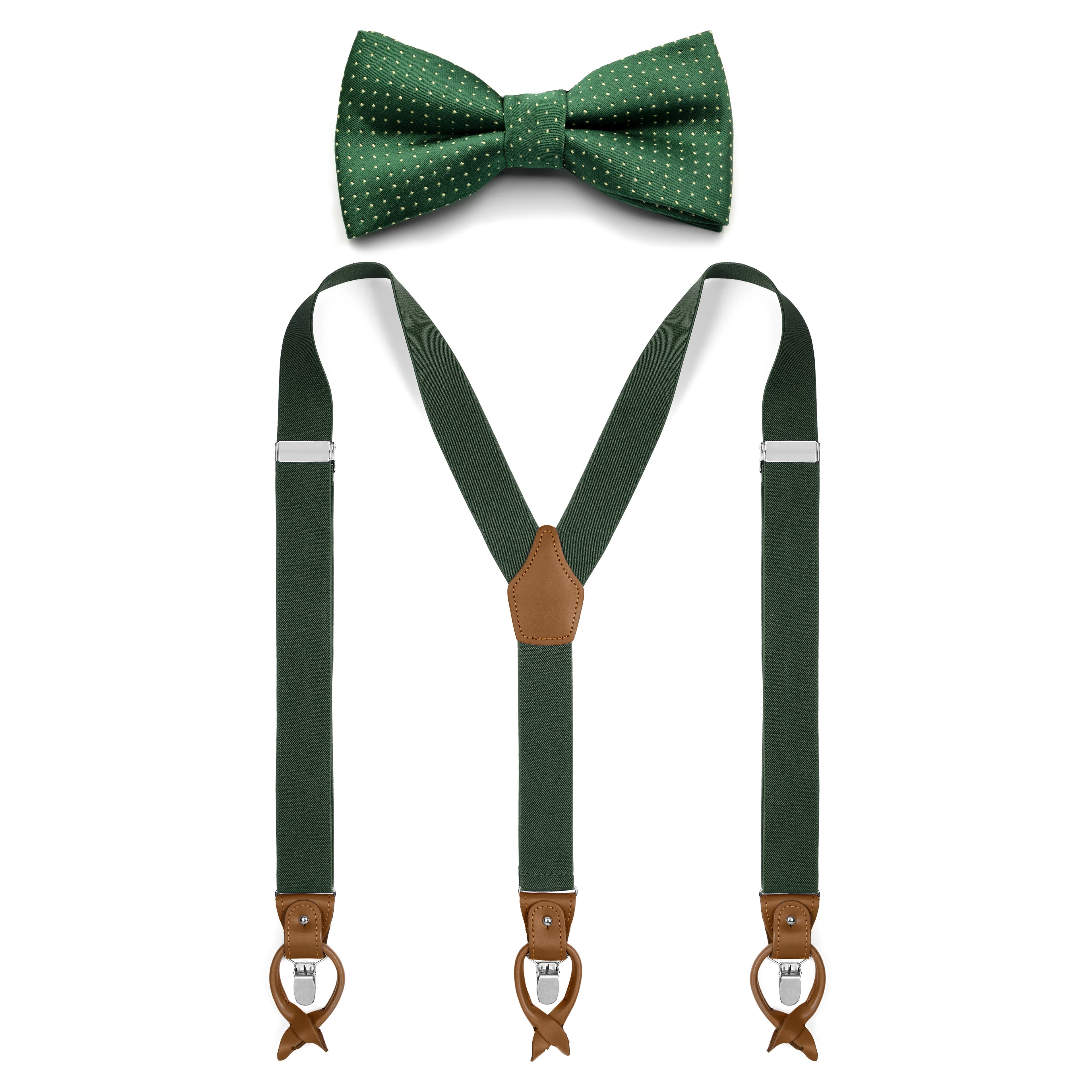 Dark Green Pre-Tied Bow Tie and Braces Set