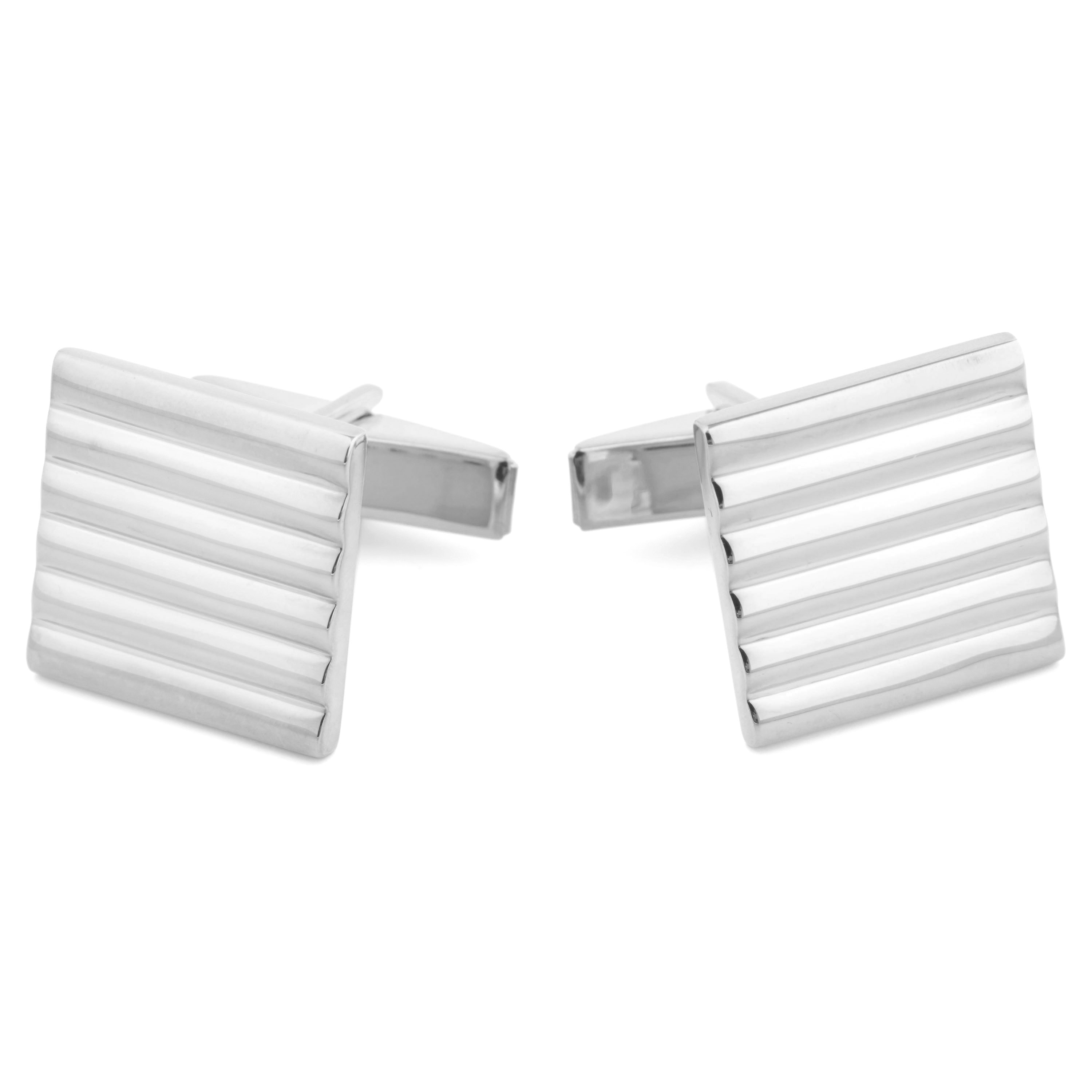 925 Zilveren Set met Korte Dasspeld en Geribbeld Design - 2