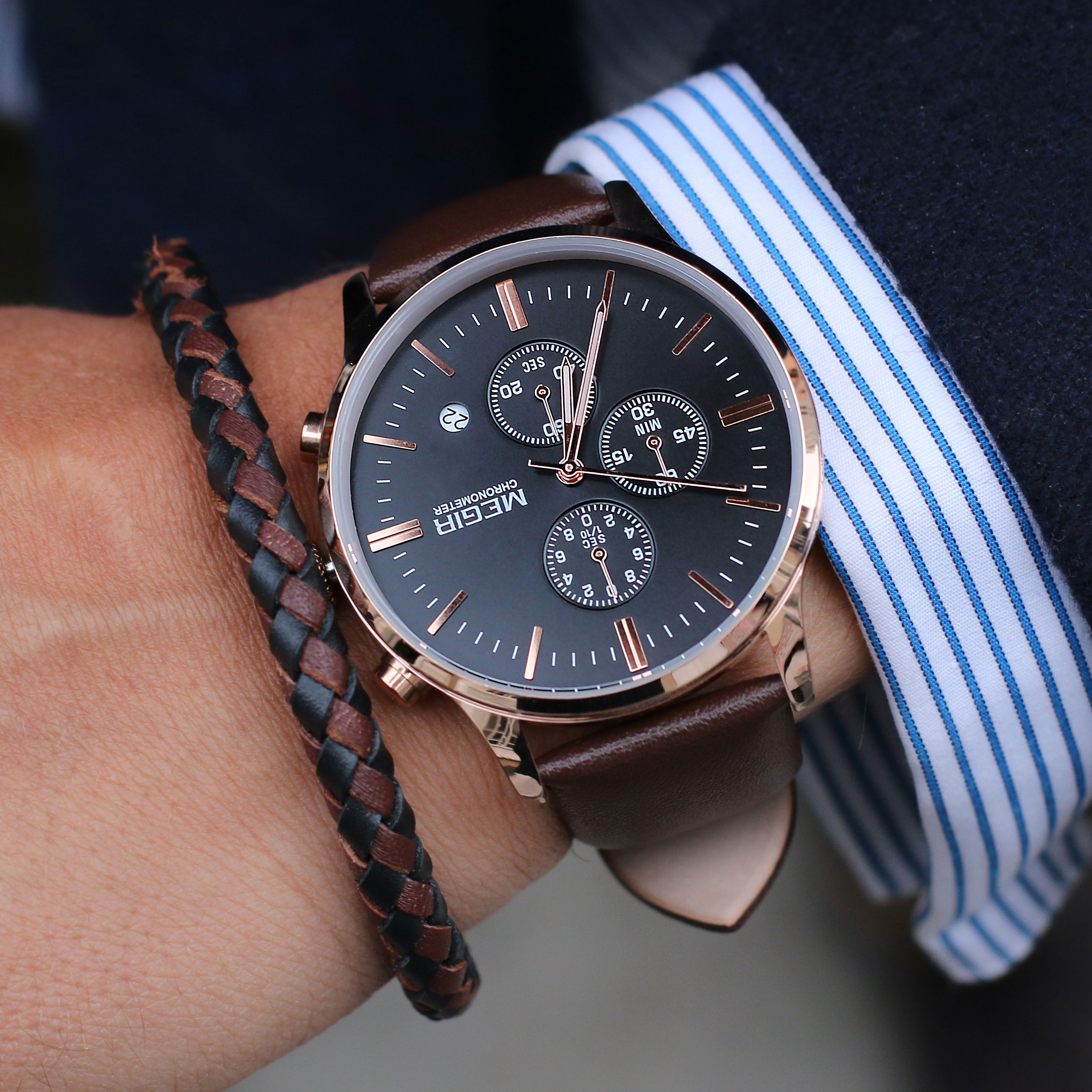 Pulsera de cuero trenzado marrón y negra - 4