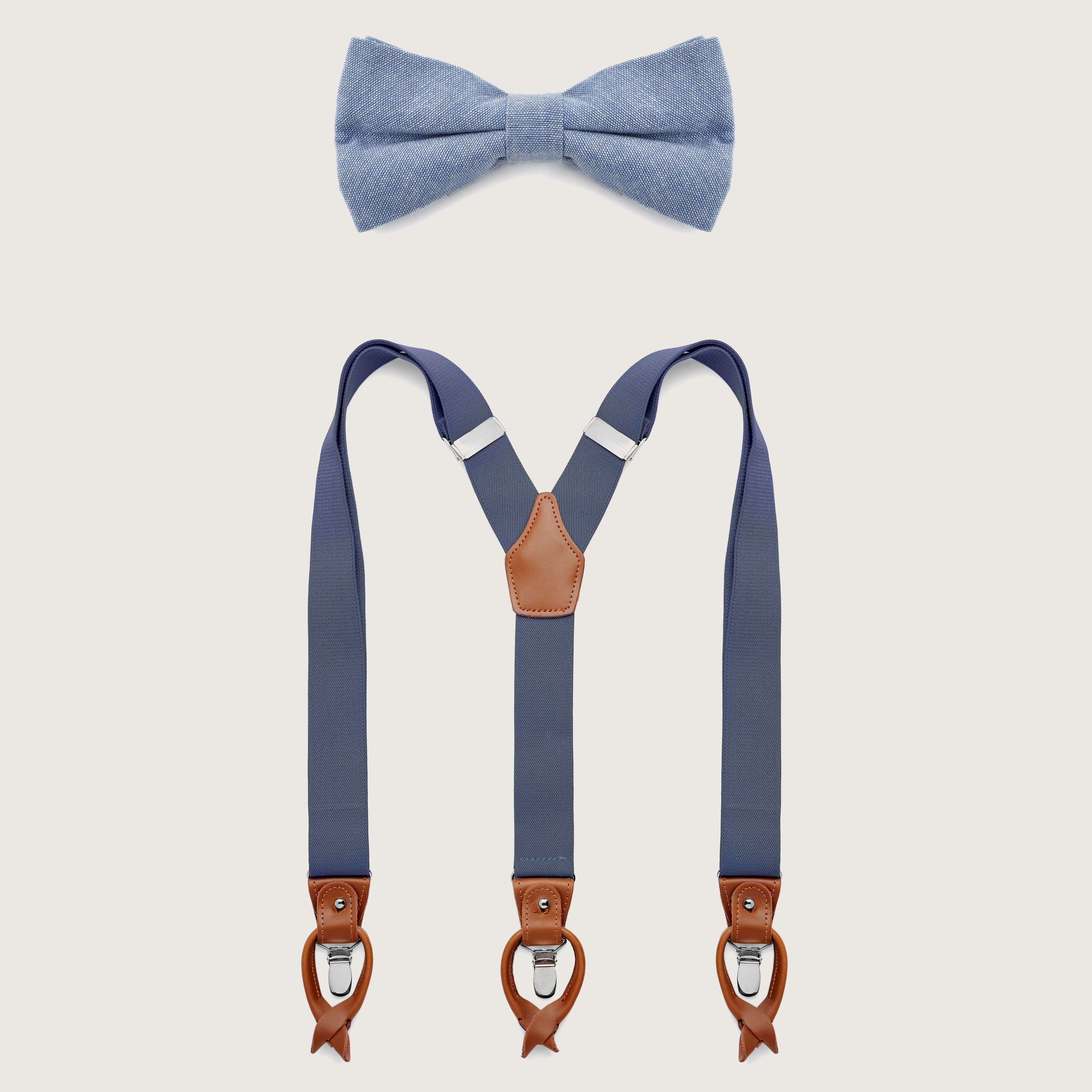 Light Blue Pre-Tied Bow Tie and Braces Set | In stock! | Trendhim
