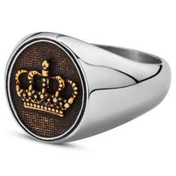 Vasilios | Silver-Tone Stainless Steel With Gold-Tone Crown Signet Ring
