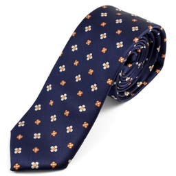 Navy Blue, White & Yellow Flower Pattern Polyester Tie