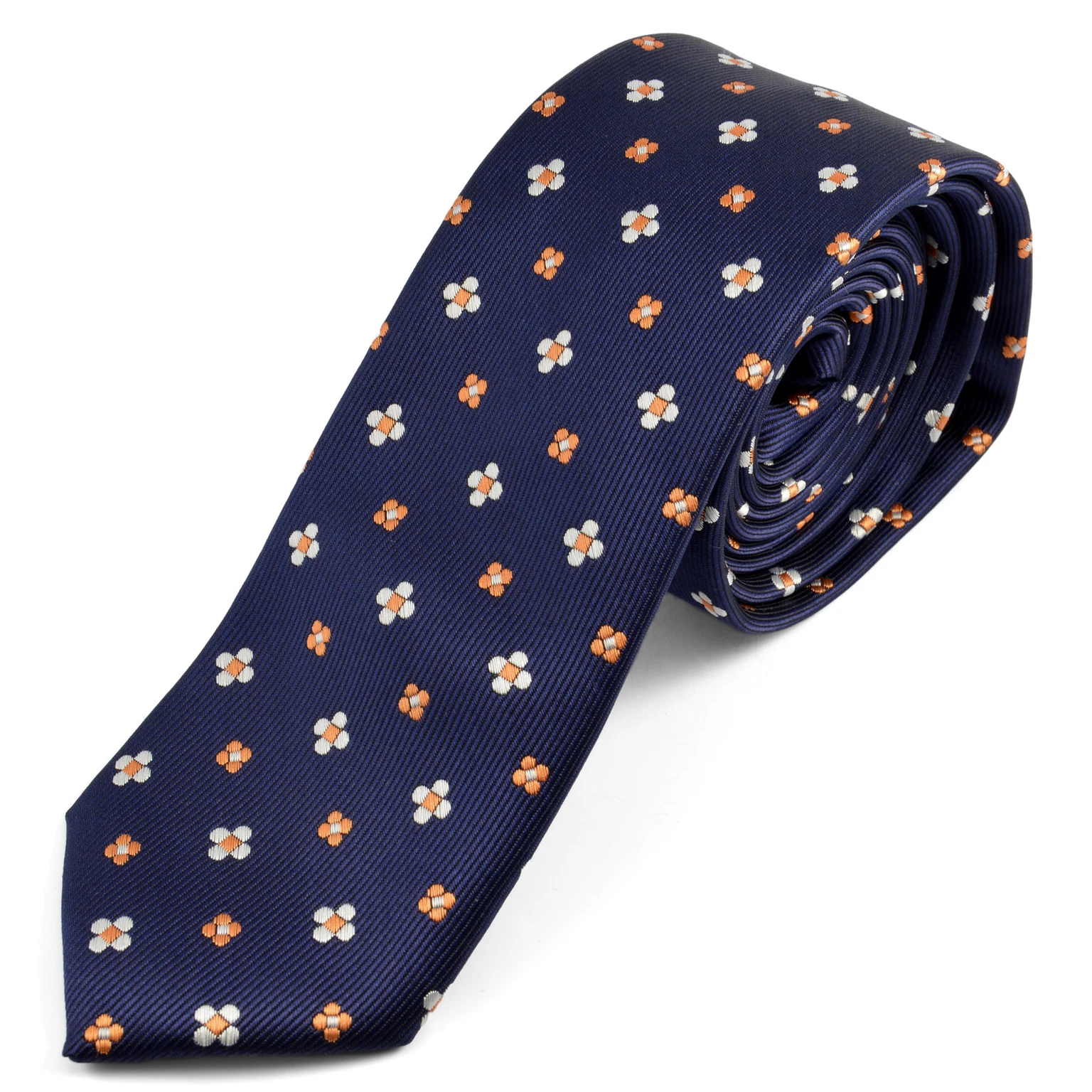 Navy Blue, White & Yellow Flower Pattern Polyester Tie Navy Blue, White & Yellow Flower Pattern Polyester Tie