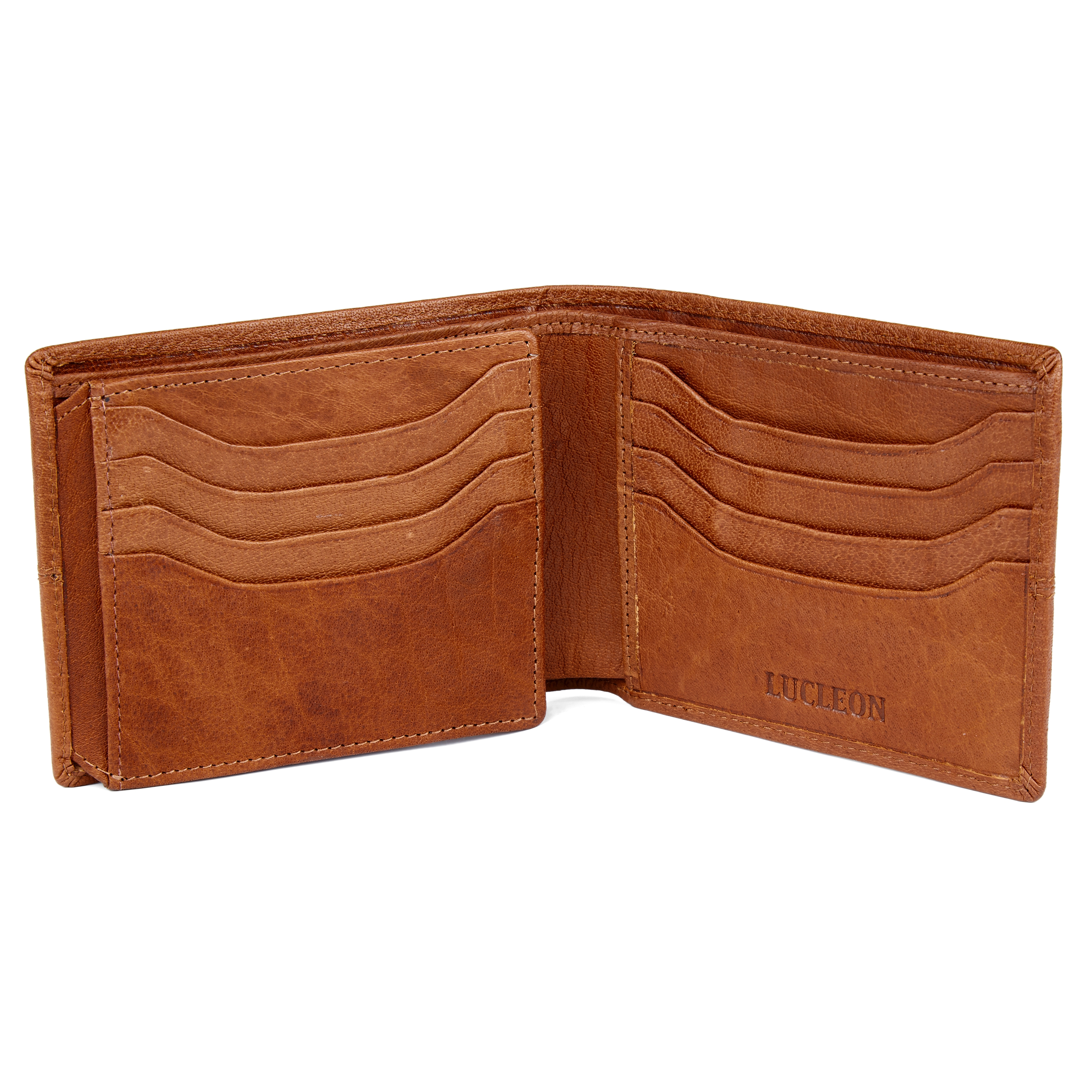 Portefeuille Oxford en cuir havane à surpiqûres blanches - 6