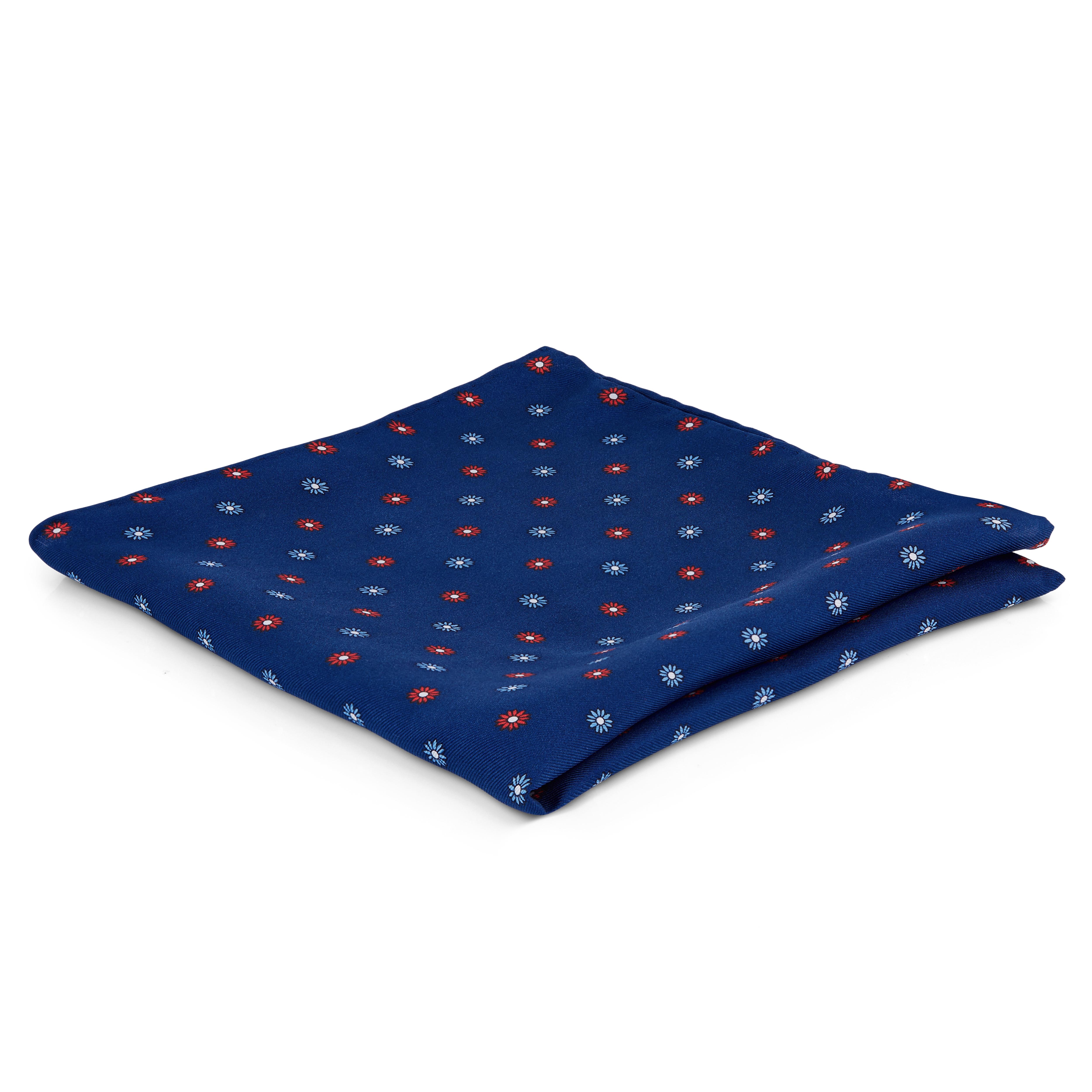 Marineblå og Rød Lommeklud med Blomstret Mønster - 1