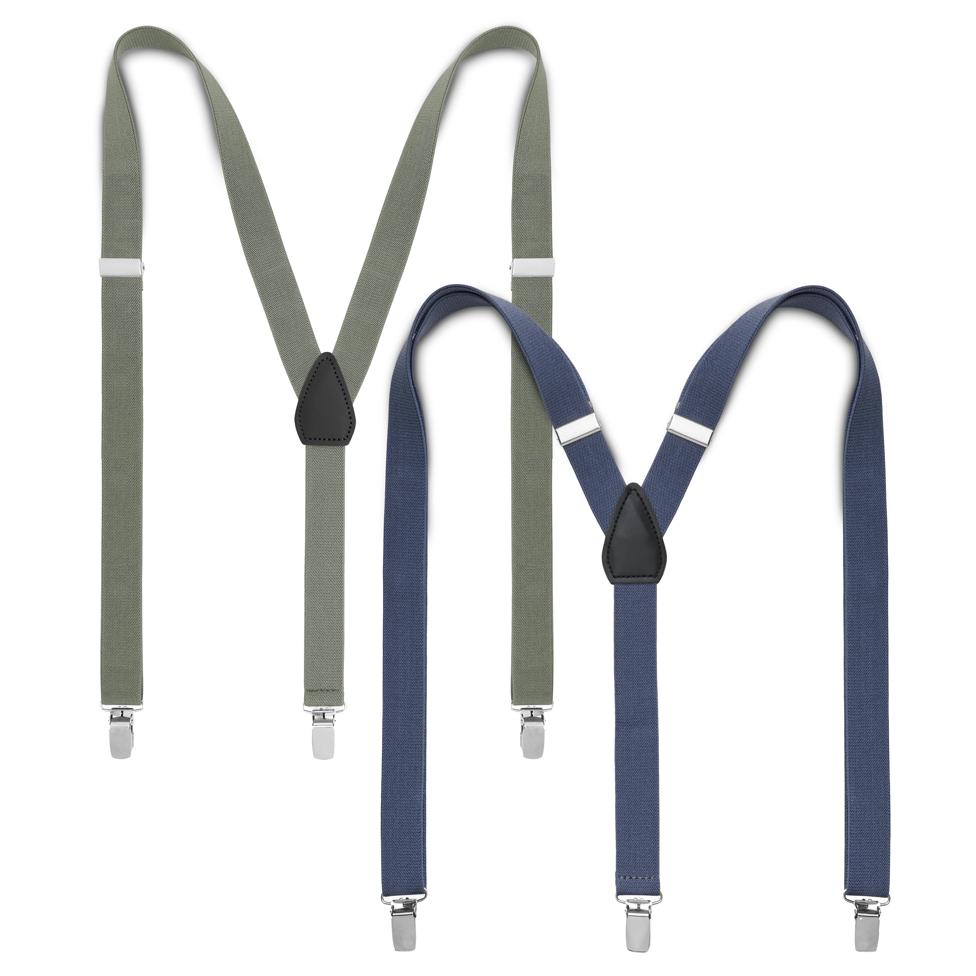 Slim Charcoal and Blue-Grey Clip-On Braces Set
