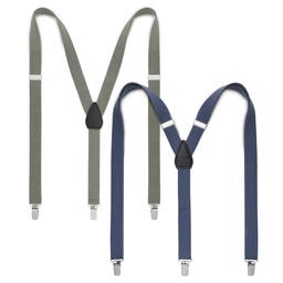 Slim Charcoal and Blue-Grey Clip-On Braces Set