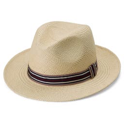 Piero Moda Panama klobouk přírodní barvy s pruhovanou stuhou