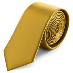 Corbata Delgada de Satén Marrón Dorado 6 cm