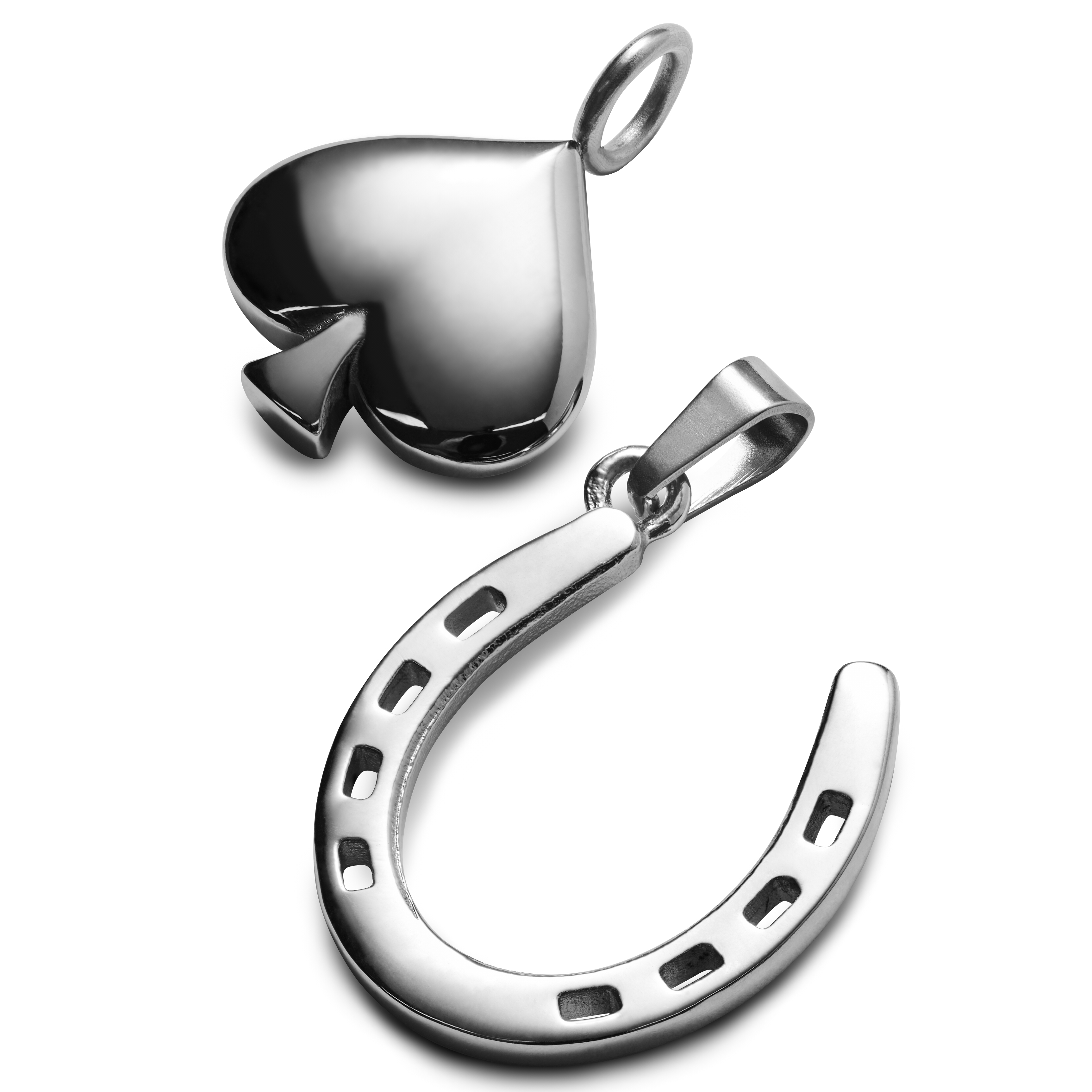 Ace | Silver-tone Horseshoe & Spade Pendant Set - 2