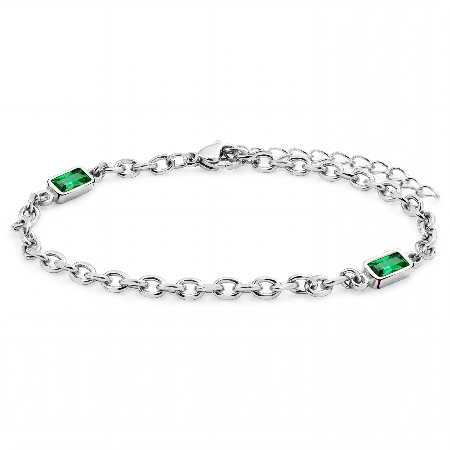 Prism | Green Silver-Tone Crystal Glass Gemstone 2-Link Bracelet Prism | Green Silver-Tone Crystal Glass Gemstone 2-Link Bracelet